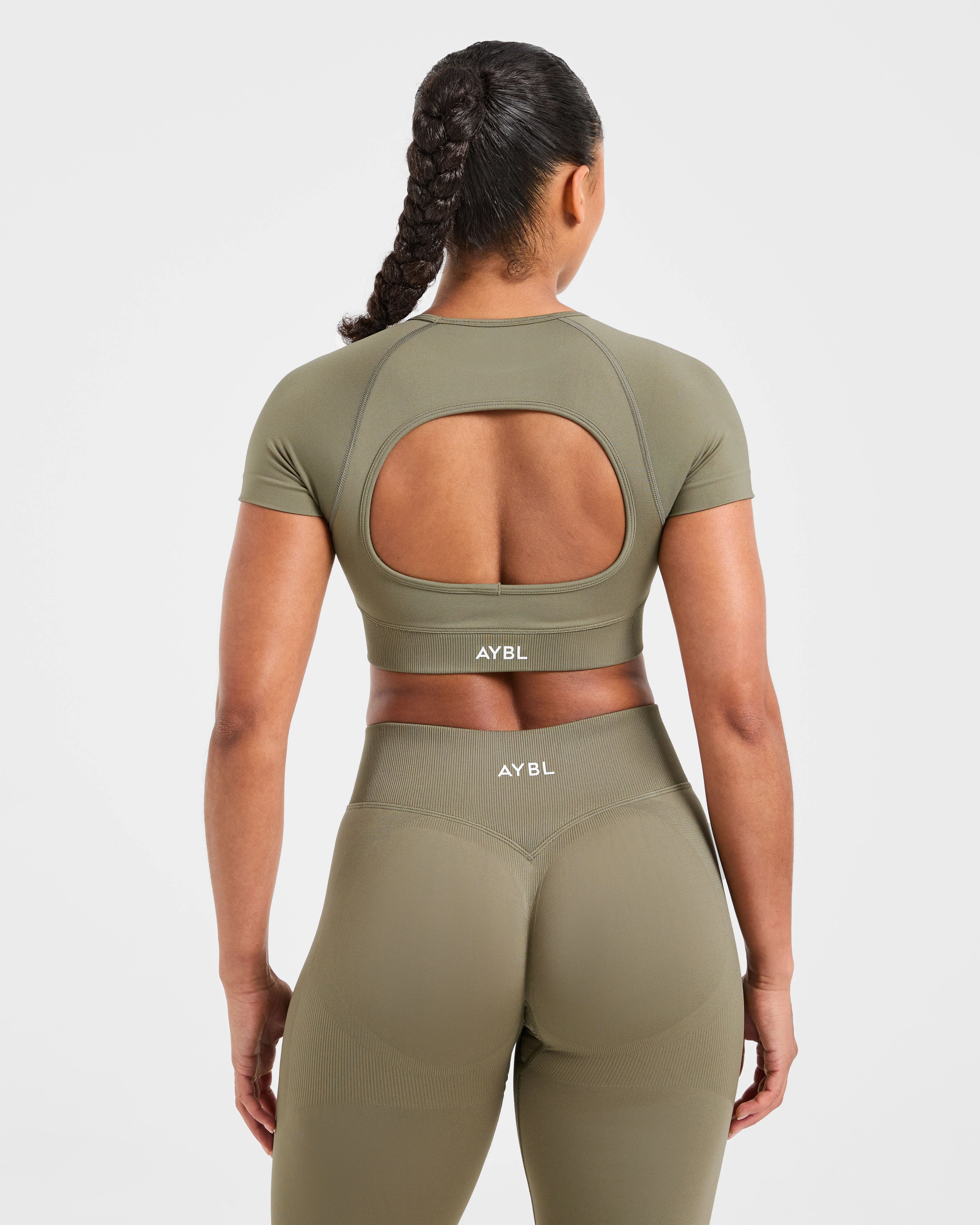 Adapt Seamless Crop Top - Muted Olive - Image 2