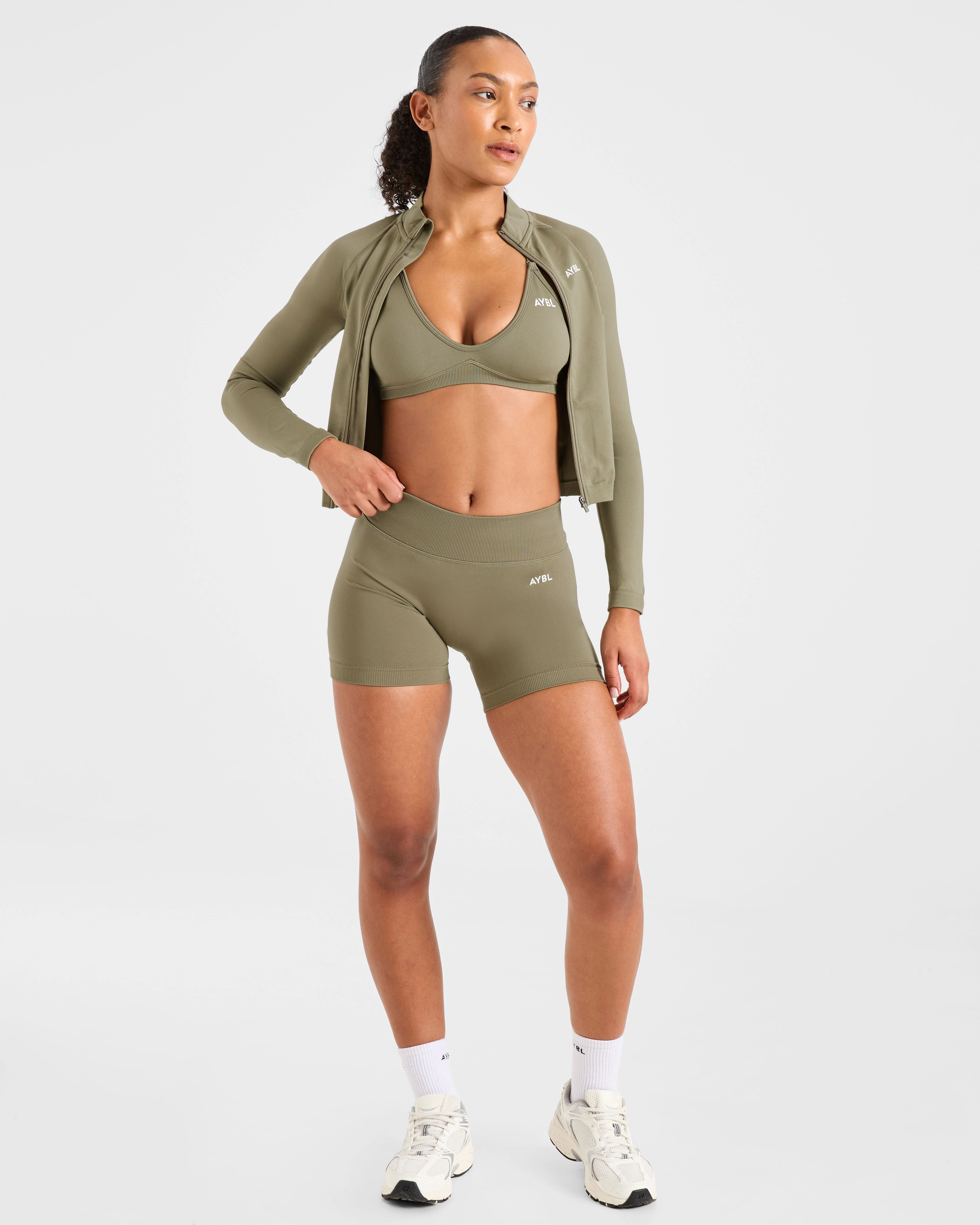 Adapt Seamless Strappy Sports Bra - Muted Olive - Image 8