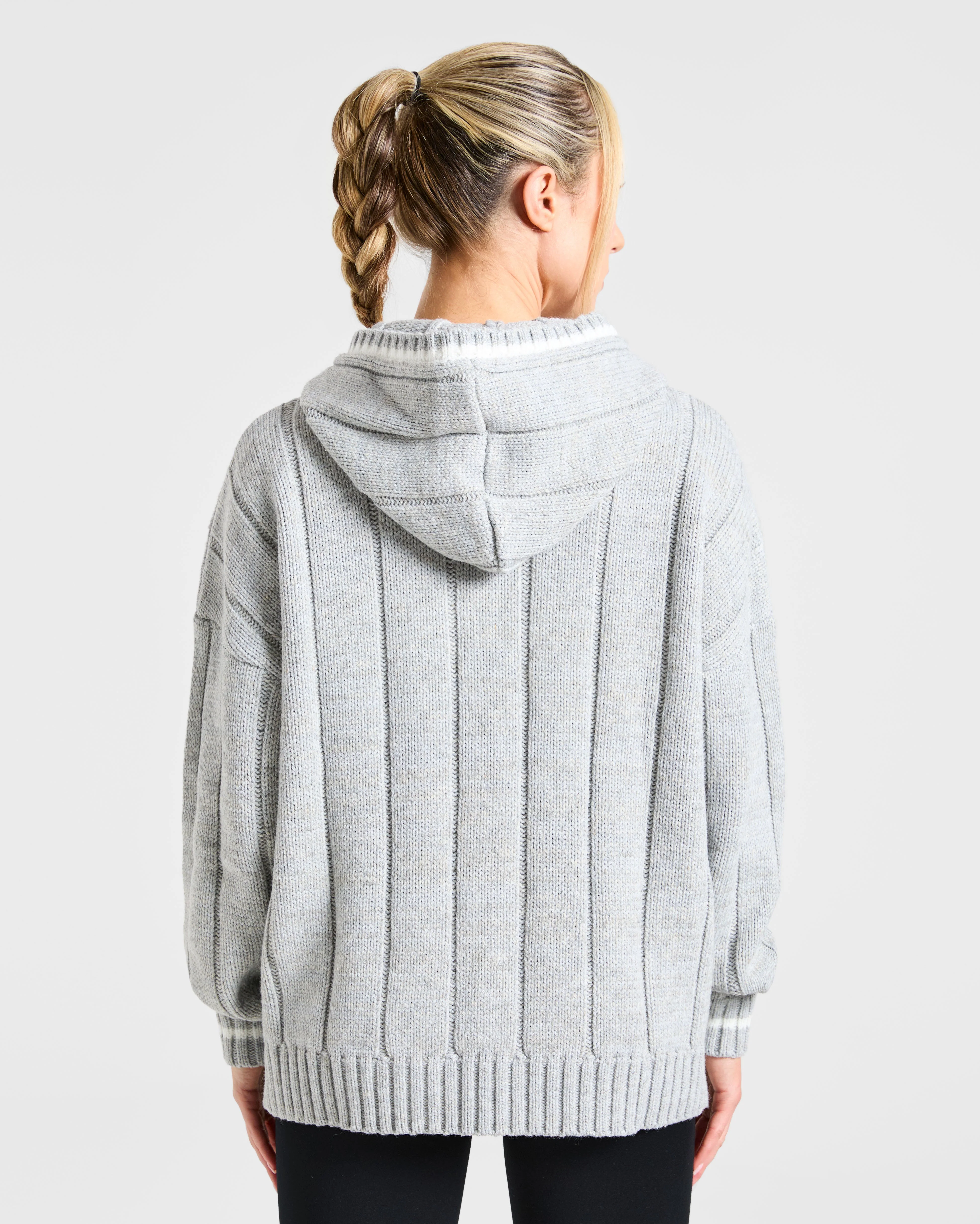 Athletics Oversized Knitted Hoodie - Gris Marl - Image 2