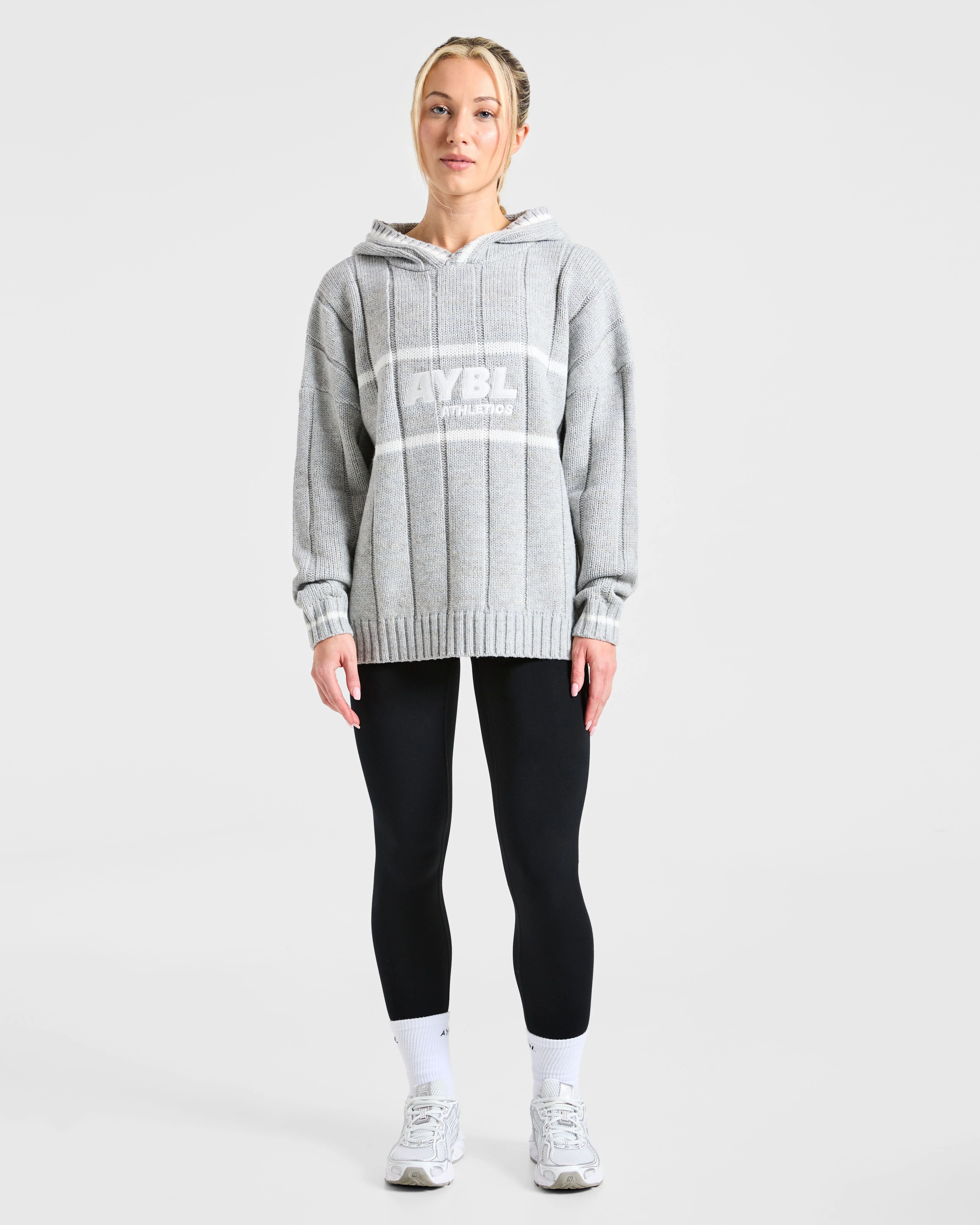 Athletics Oversized Knitted Hoodie - Gris Marl - Image 3