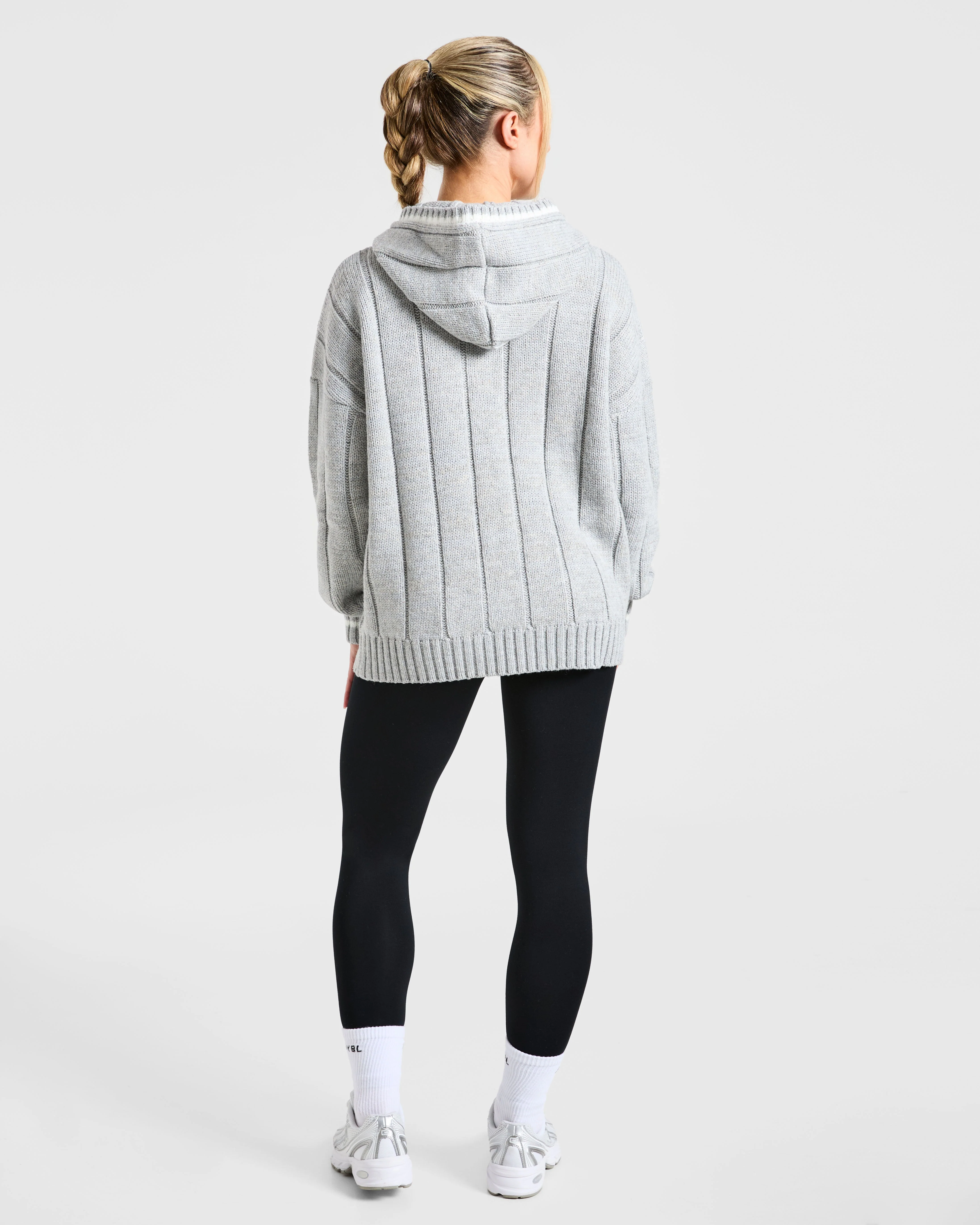 Athletics Oversized Knitted Hoodie - Gris Marl - Image 4