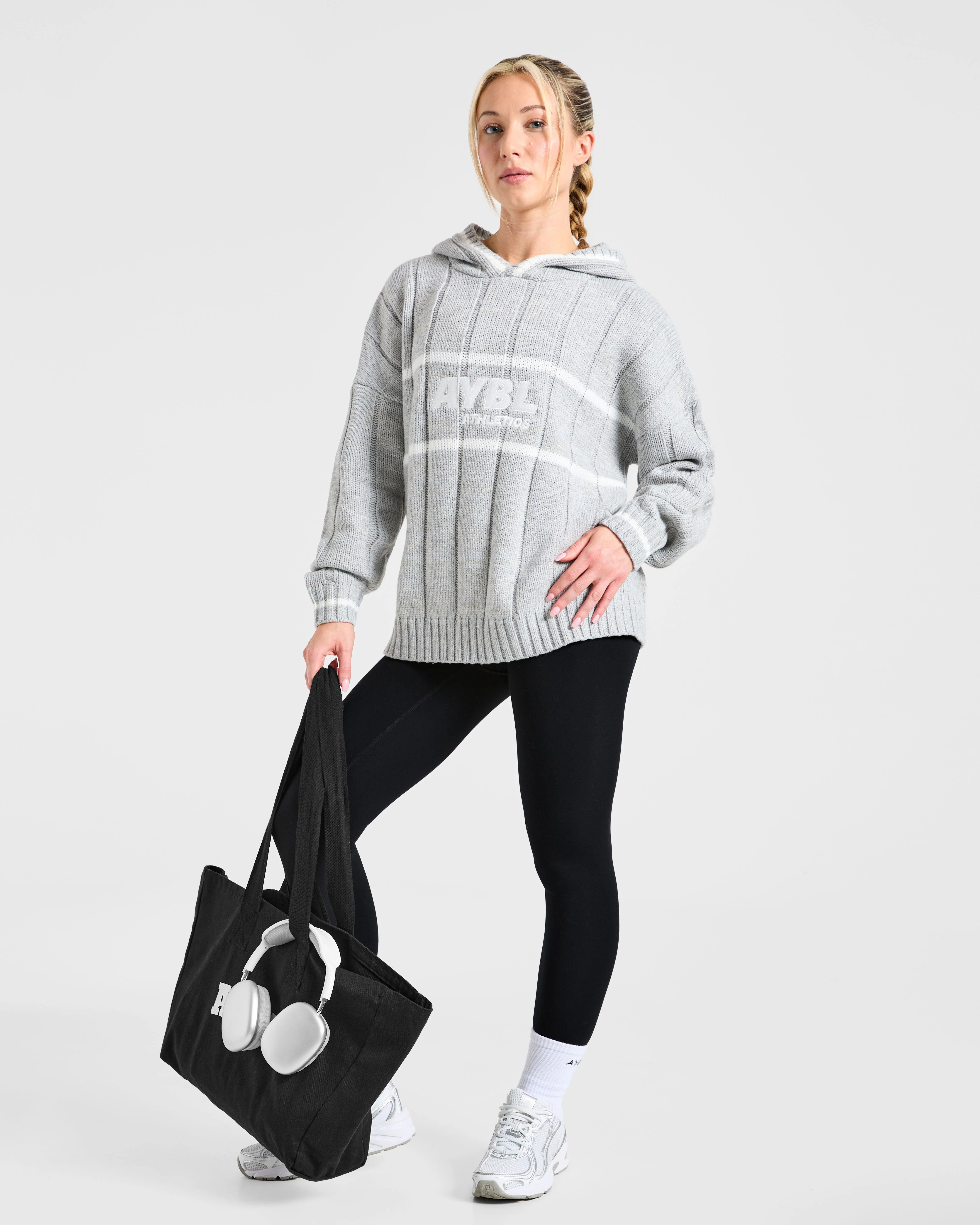 Athletics Oversized Knitted Hoodie - Gris Marl - Image 7