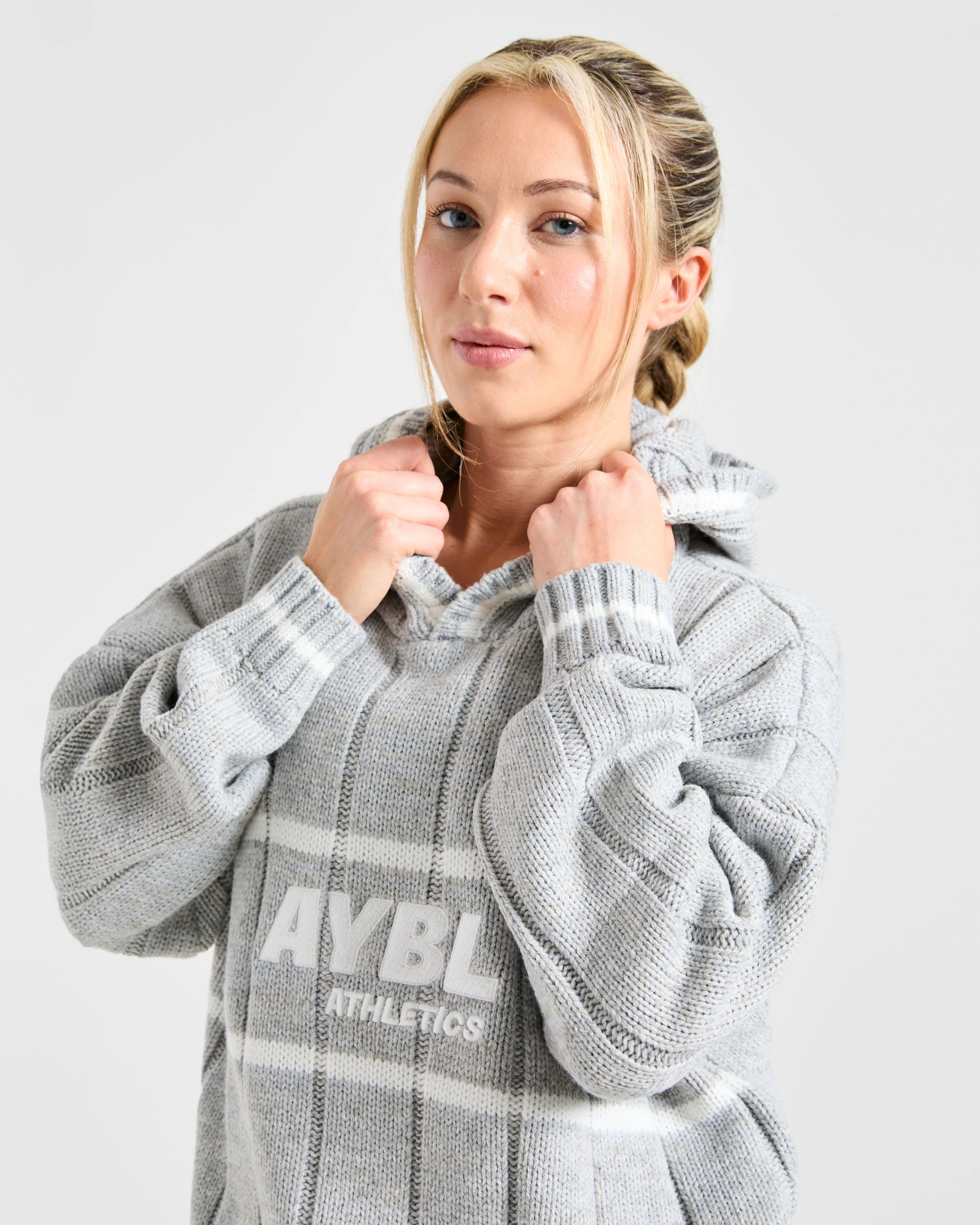 Athletics Oversized Knitted Hoodie - Gris Marl - Image 8
