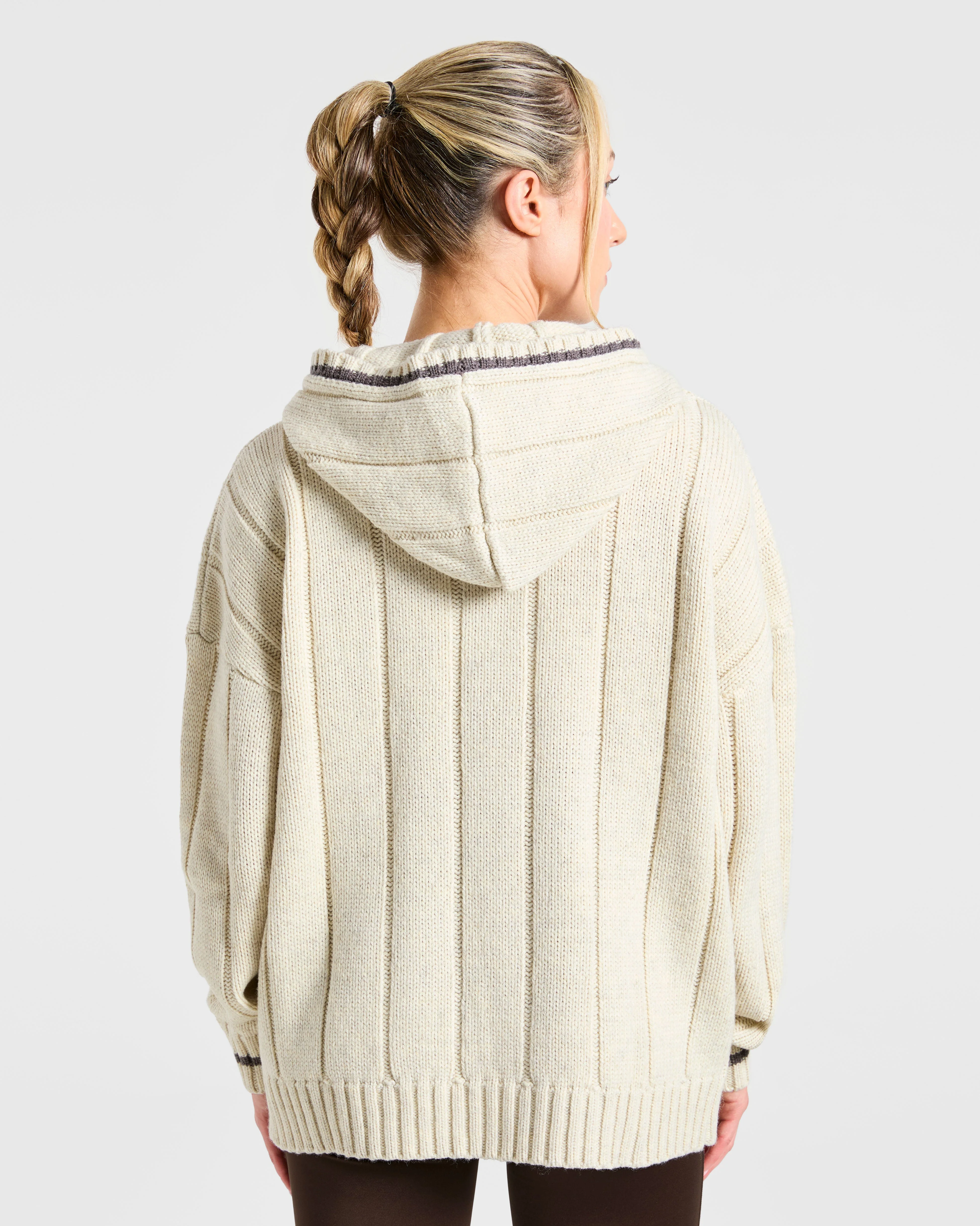 Athletics Oversized Knitted Hoodie - Oatmeal - Image 2