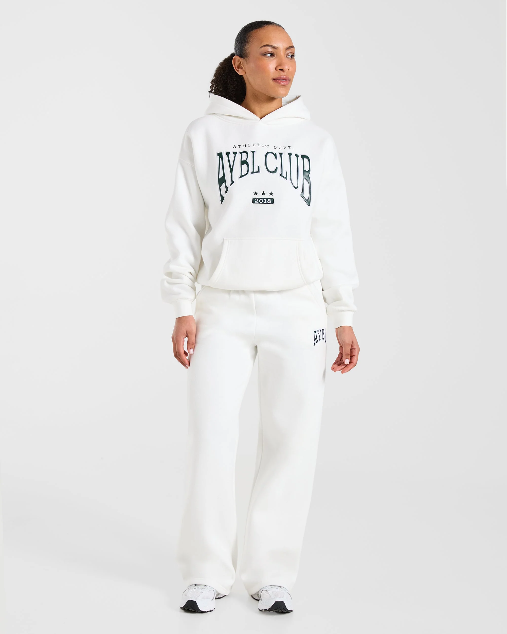 AYBL Club Oversized Straight Leg Joggers - Off Blanc/Forest Vert - Image 3