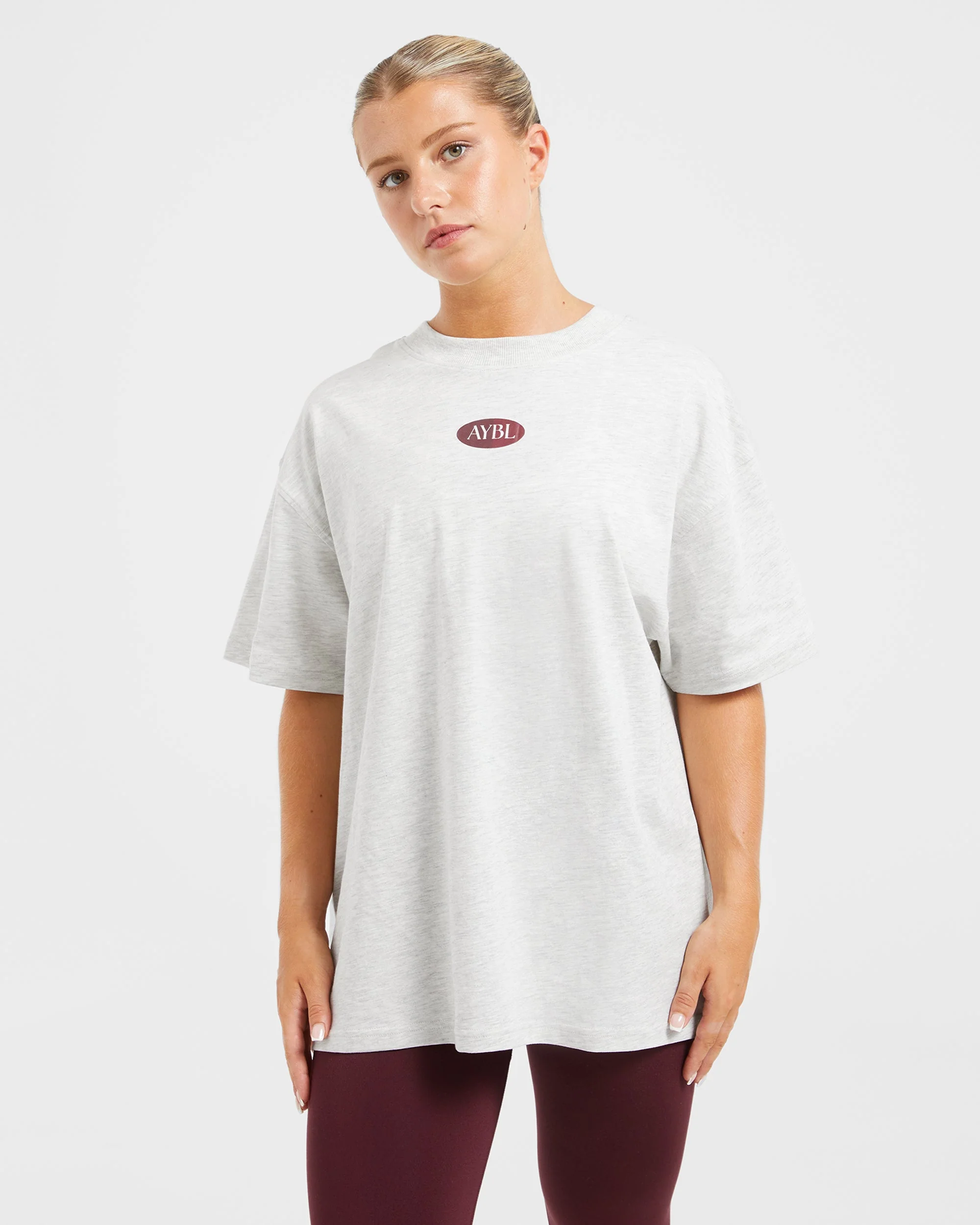 AYBL Lifestyle Oversized T Shirt - Heather Gris/Burgundy - Image 2