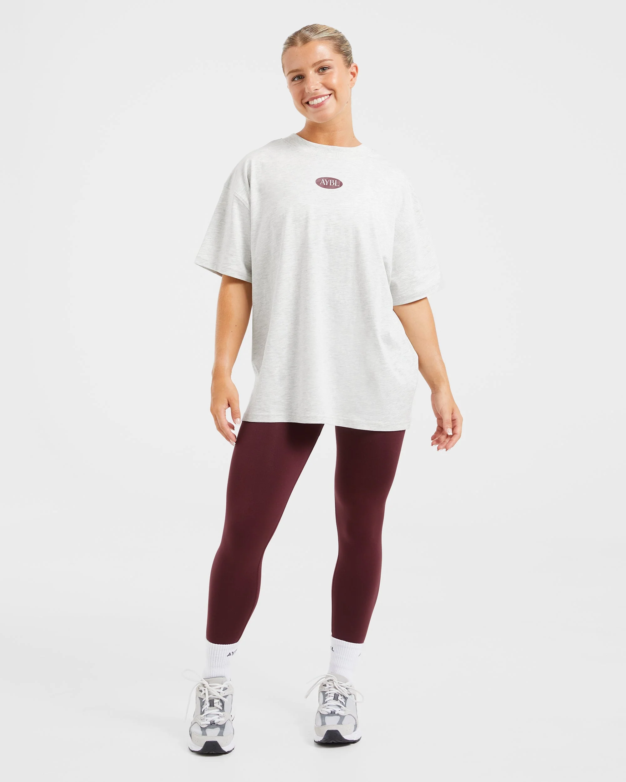AYBL Lifestyle Oversized T Shirt - Heather Gris/Burgundy - Image 3