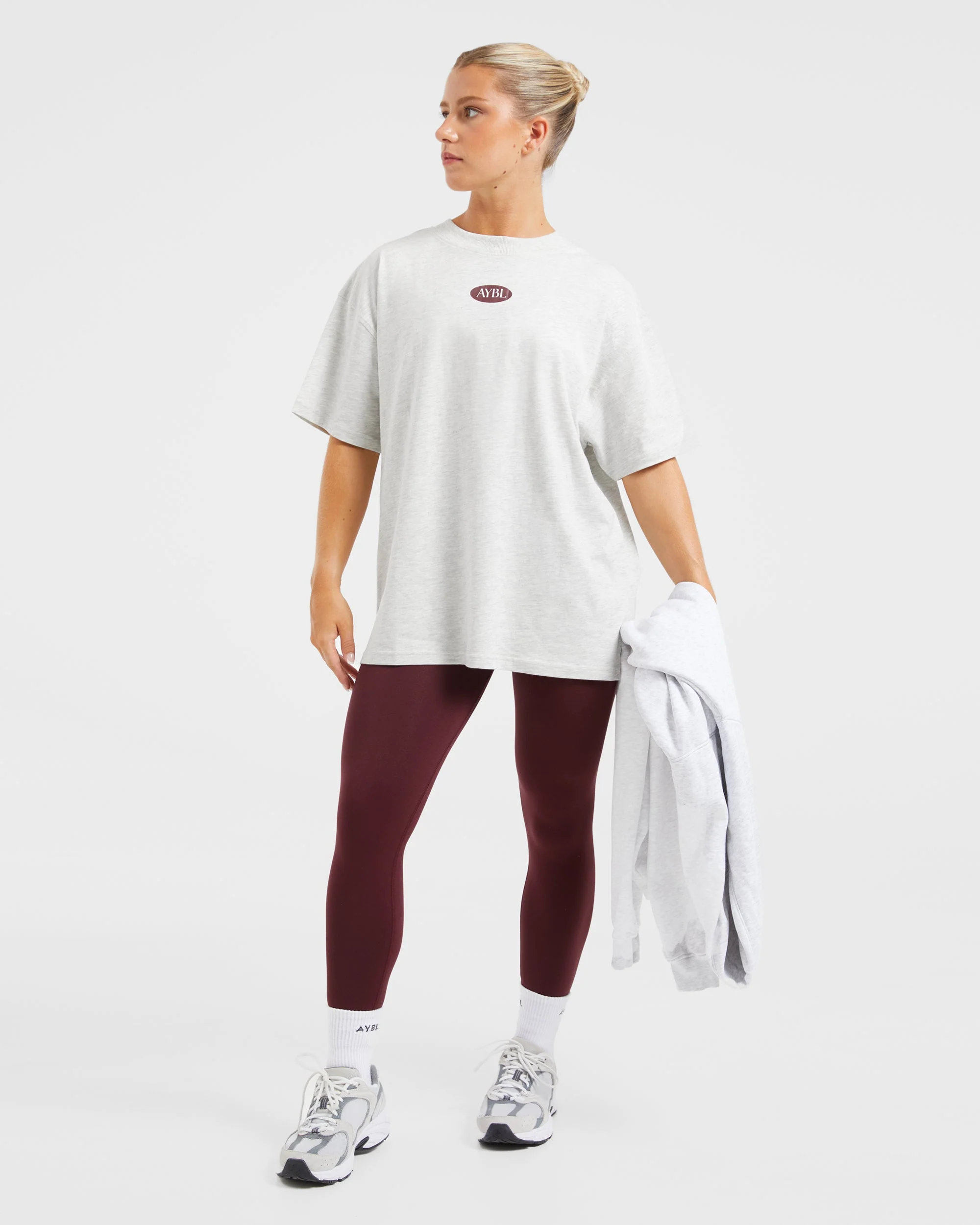 AYBL Lifestyle Oversized T Shirt - Heather Gris/Burgundy - Image 7