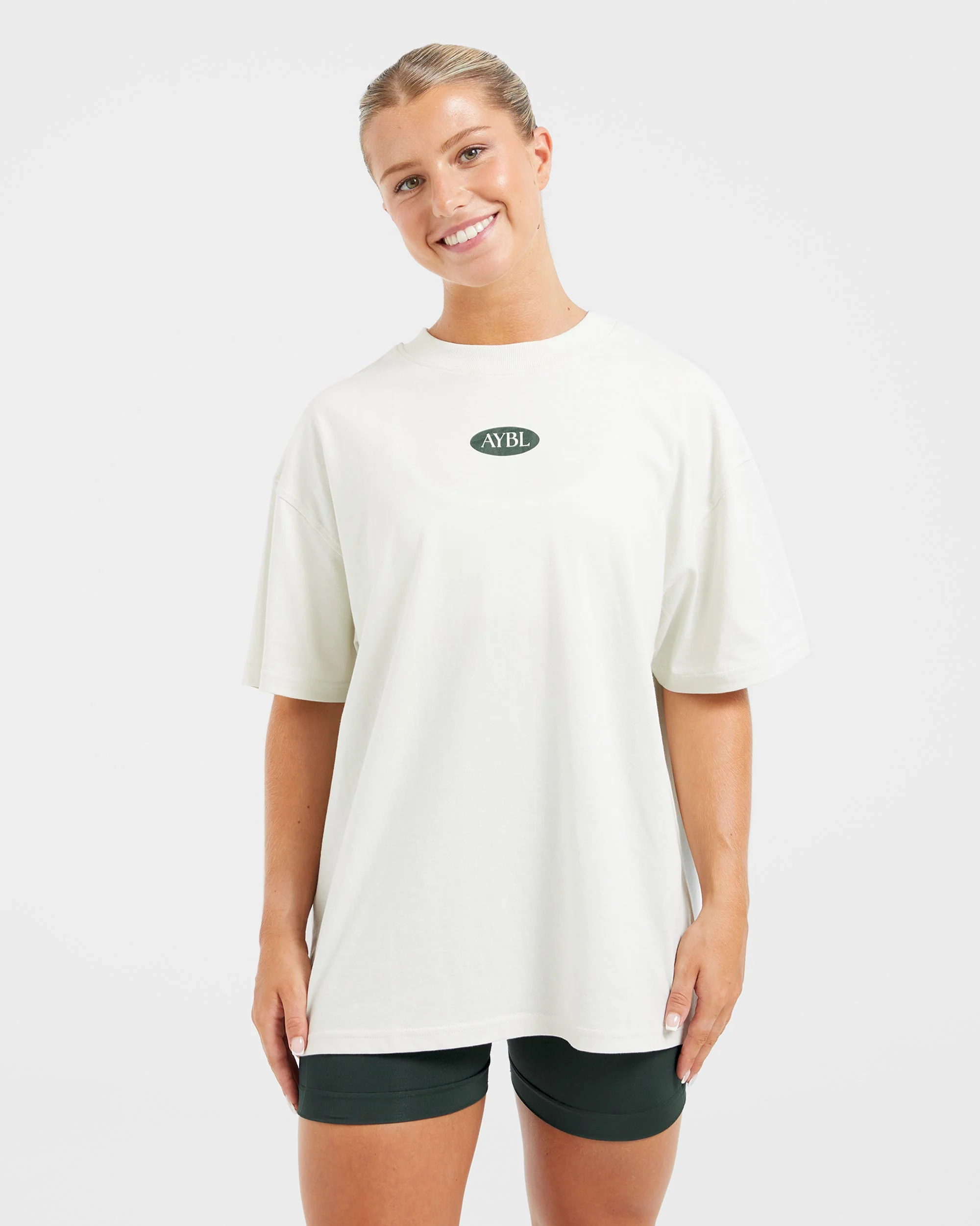 AYBL Lifestyle Oversized T Shirt - Off White/Forest Vert - Image 2
