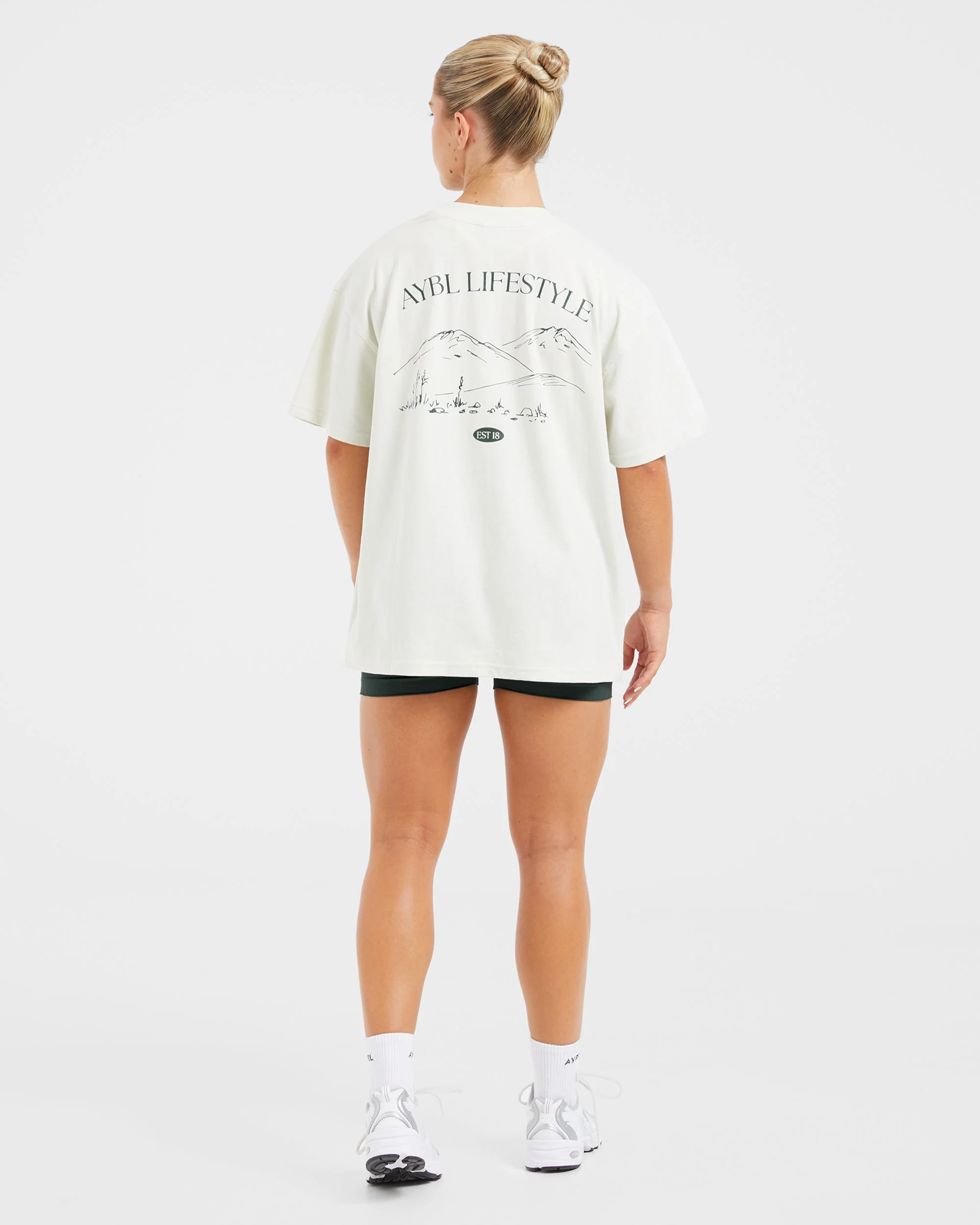 AYBL Lifestyle Oversized T Shirt - Off White/Forest Vert - Image 4