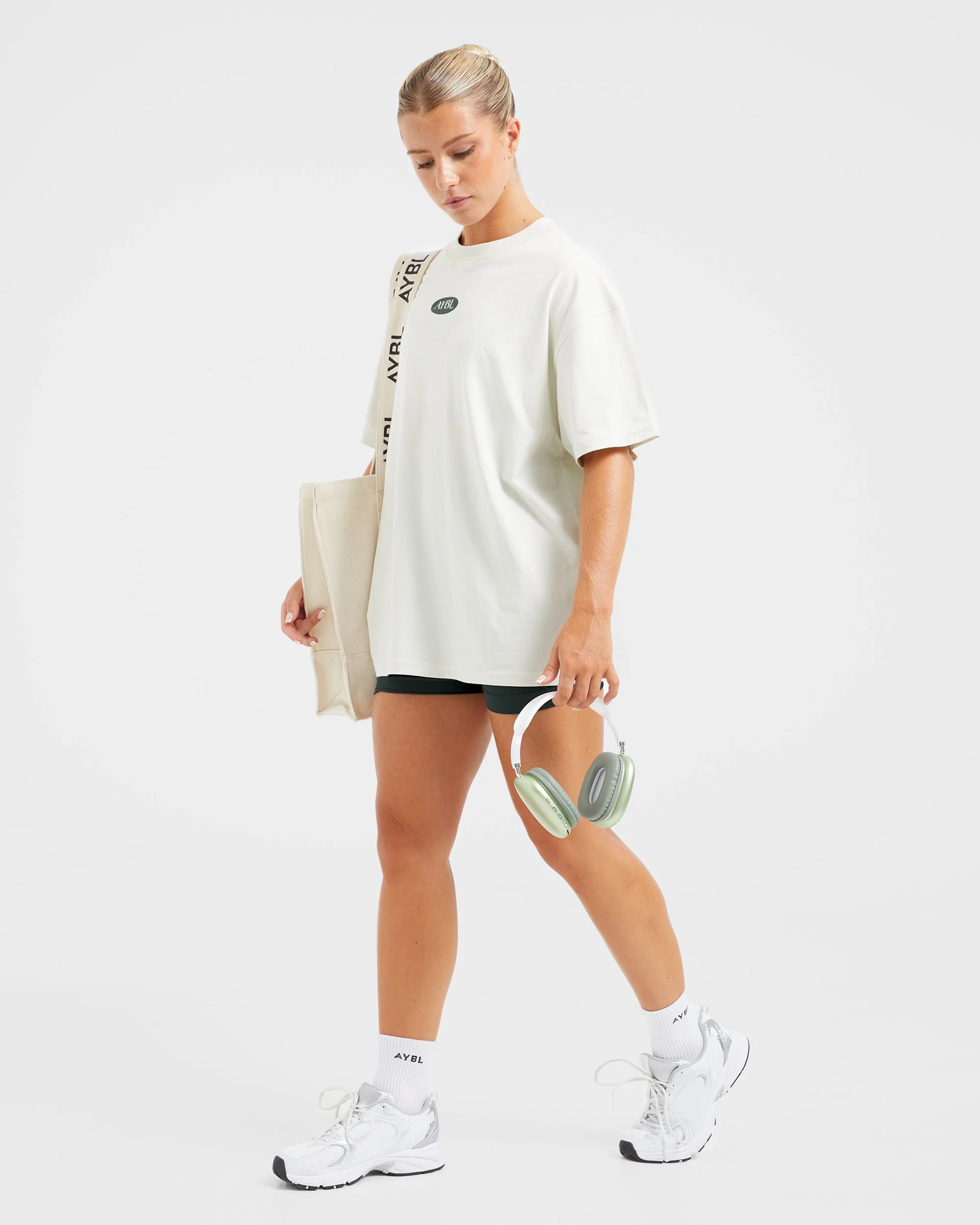AYBL Lifestyle Oversized T Shirt - Off White/Forest Vert - Image 7