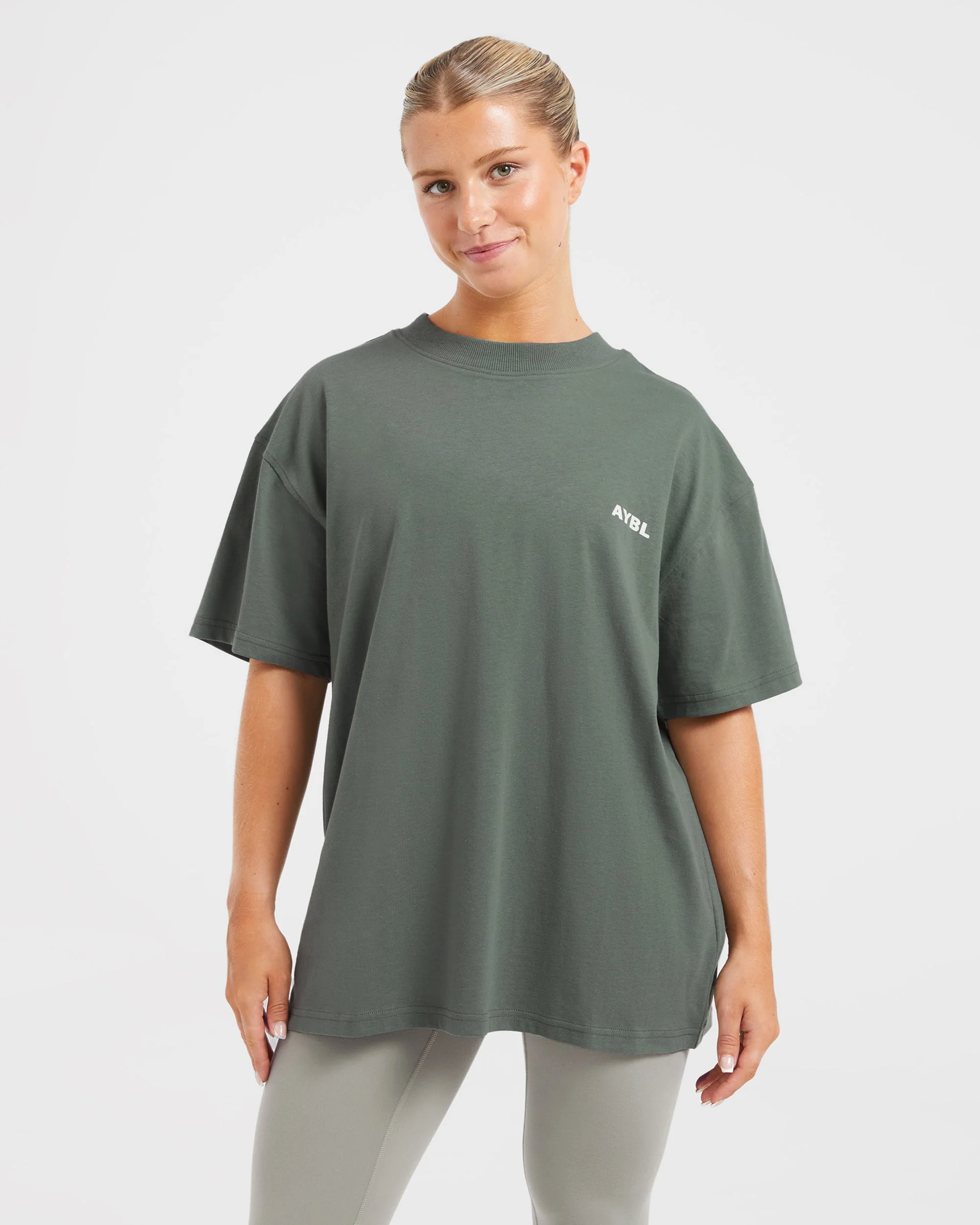 AYBL Lift Italic Oversized T Shirt - Vert/Off Blanc - Image 2