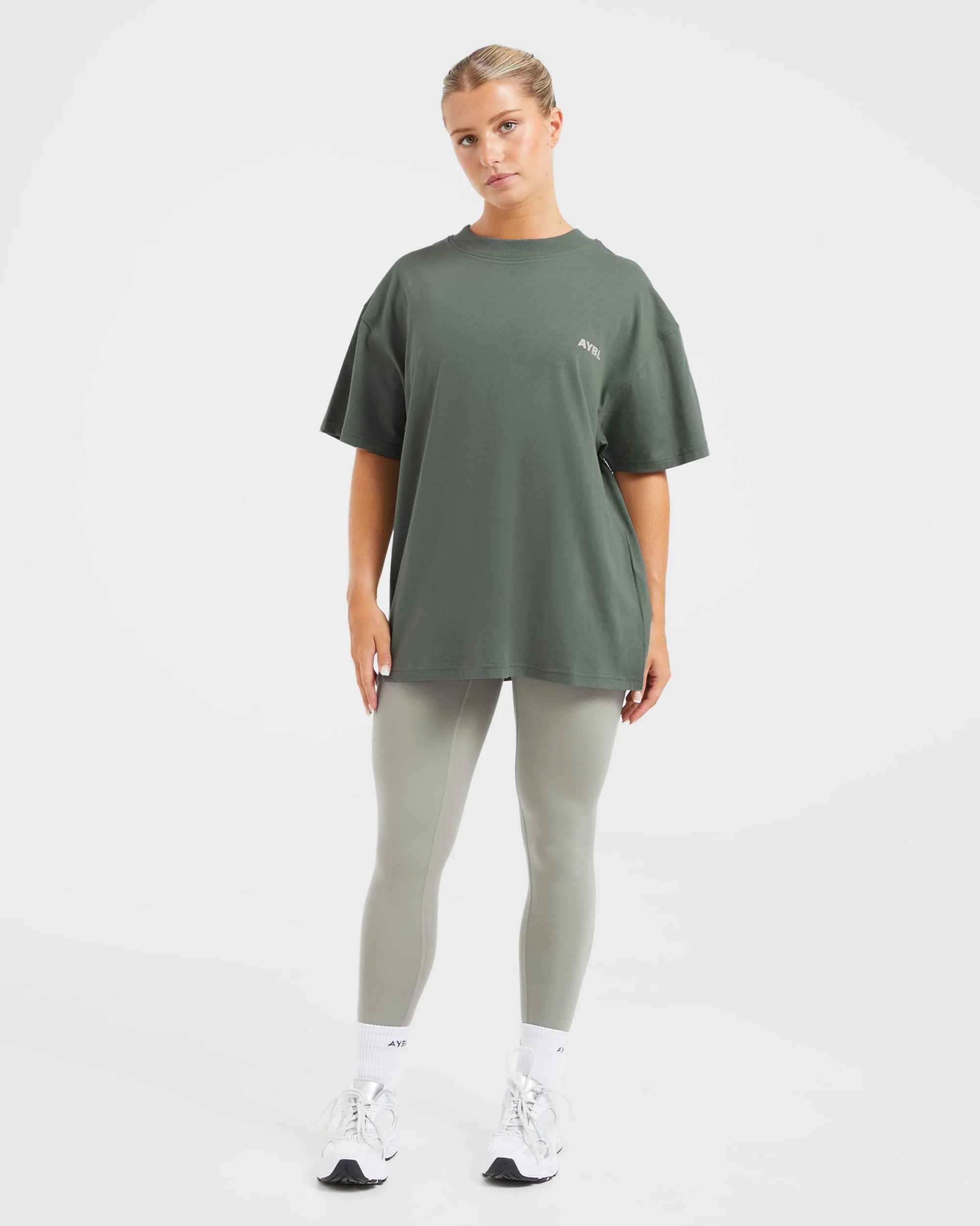 AYBL Lift Italic Oversized T Shirt - Vert/Off Blanc - Image 3