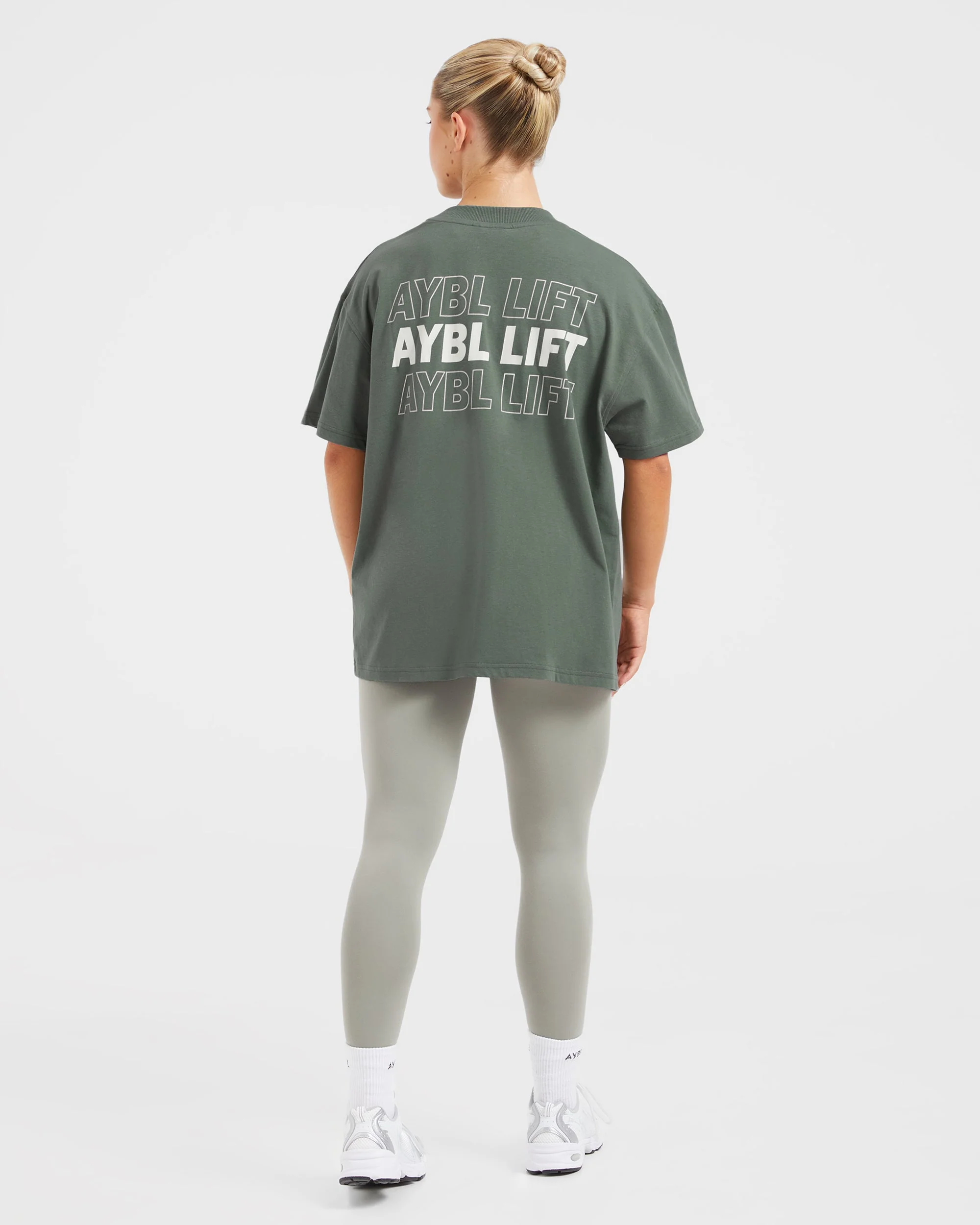 AYBL Lift Italic Oversized T Shirt - Vert/Off Blanc - Image 4