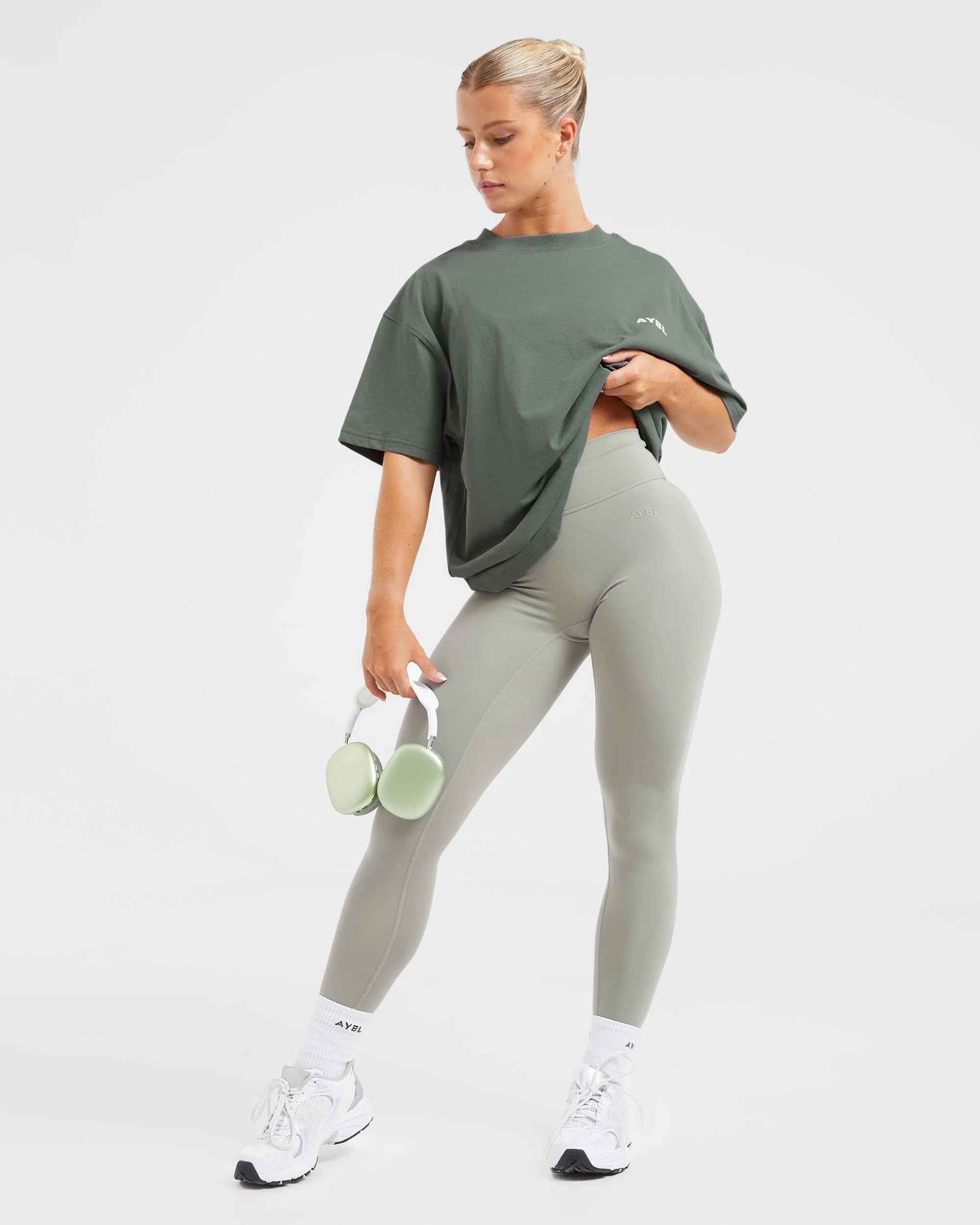 AYBL Lift Italic Oversized T Shirt - Vert/Off Blanc - Image 7