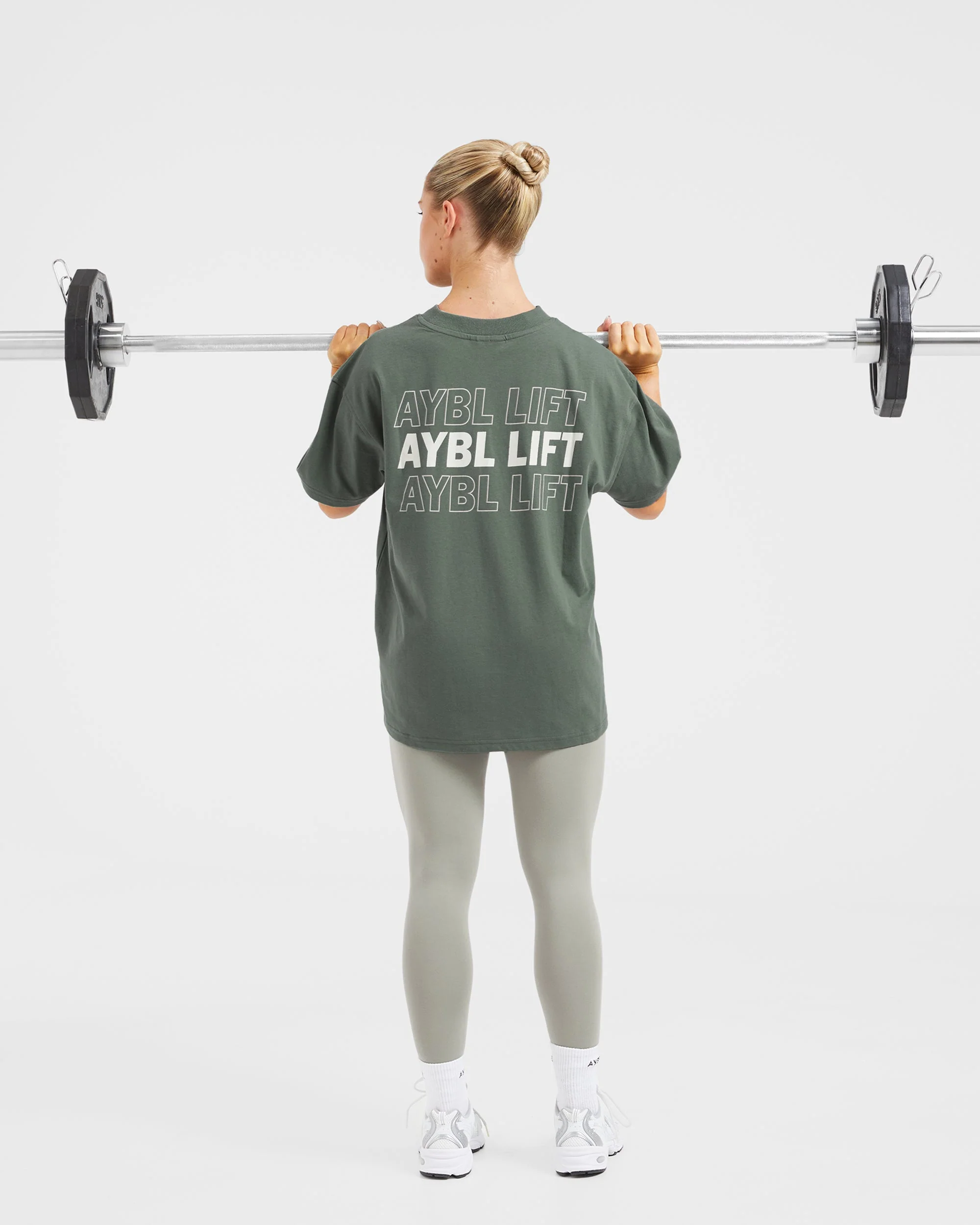 AYBL Lift Italic Oversized T Shirt - Vert/Off Blanc - Image 8