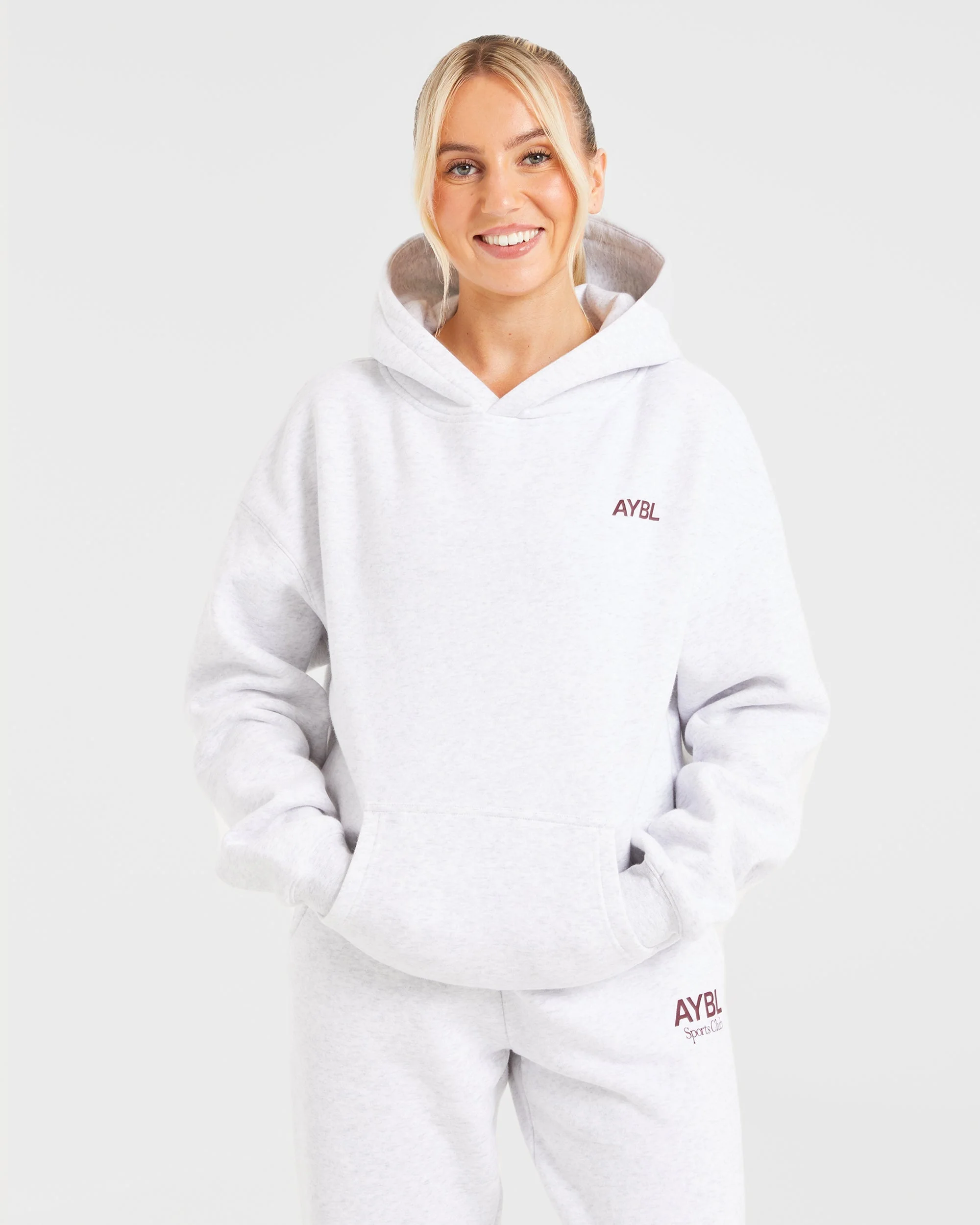 AYBL Sports Club Oversized Hoodie - Gris Marl/Burgundy - Image 2