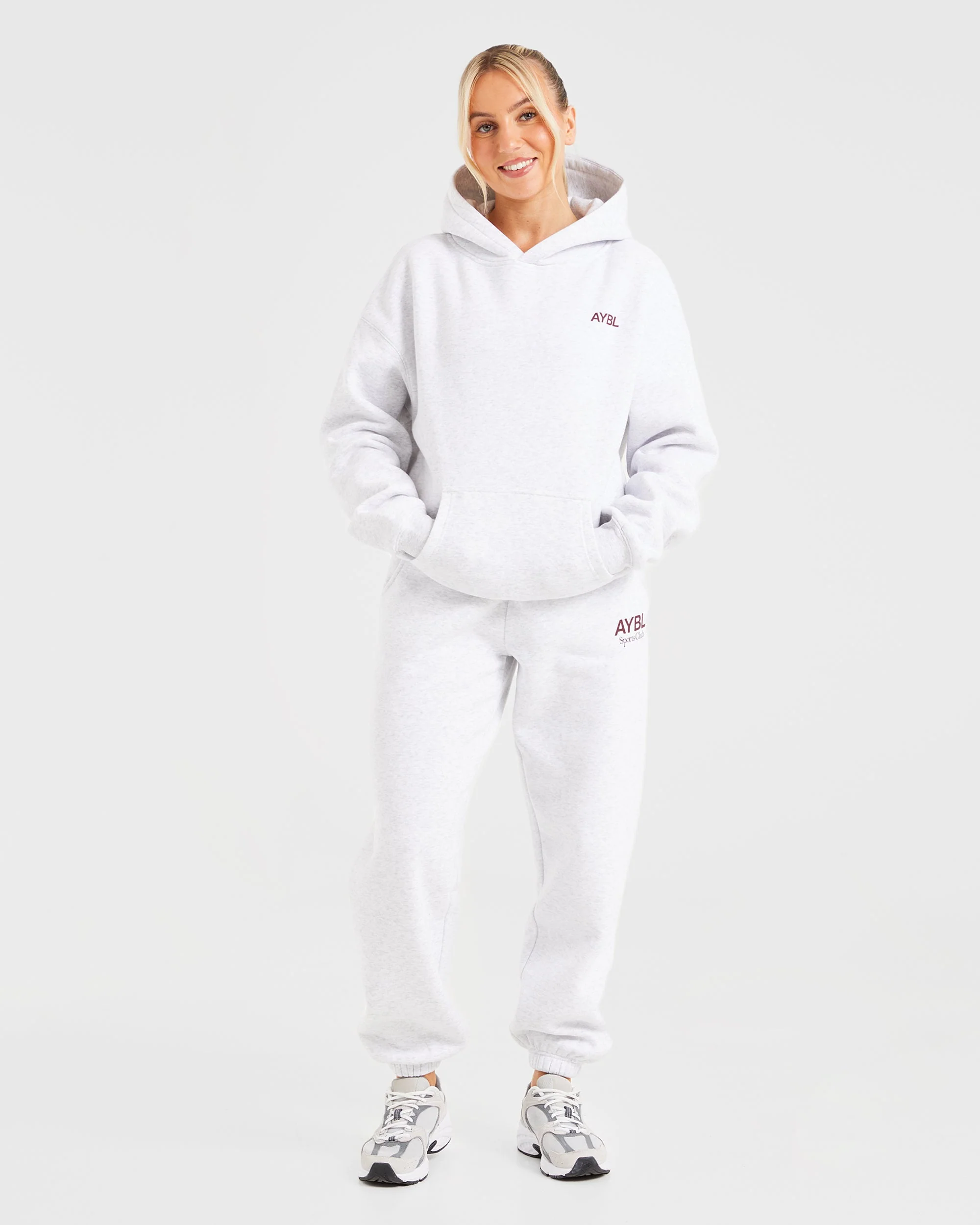 AYBL Sports Club Oversized Hoodie - Gris Marl/Burgundy - Image 3