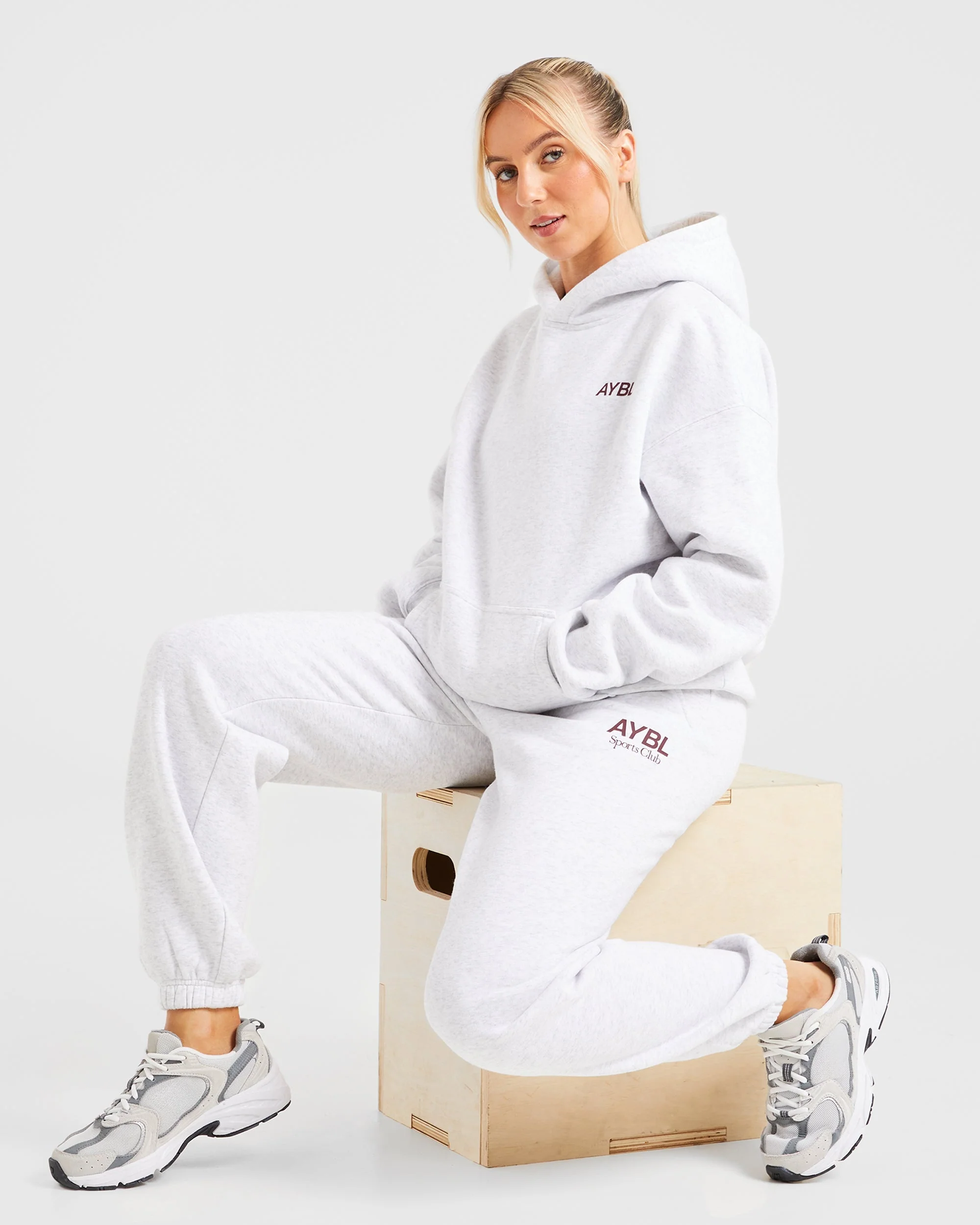 AYBL Sports Club Oversized Hoodie - Gris Marl/Burgundy - Image 8