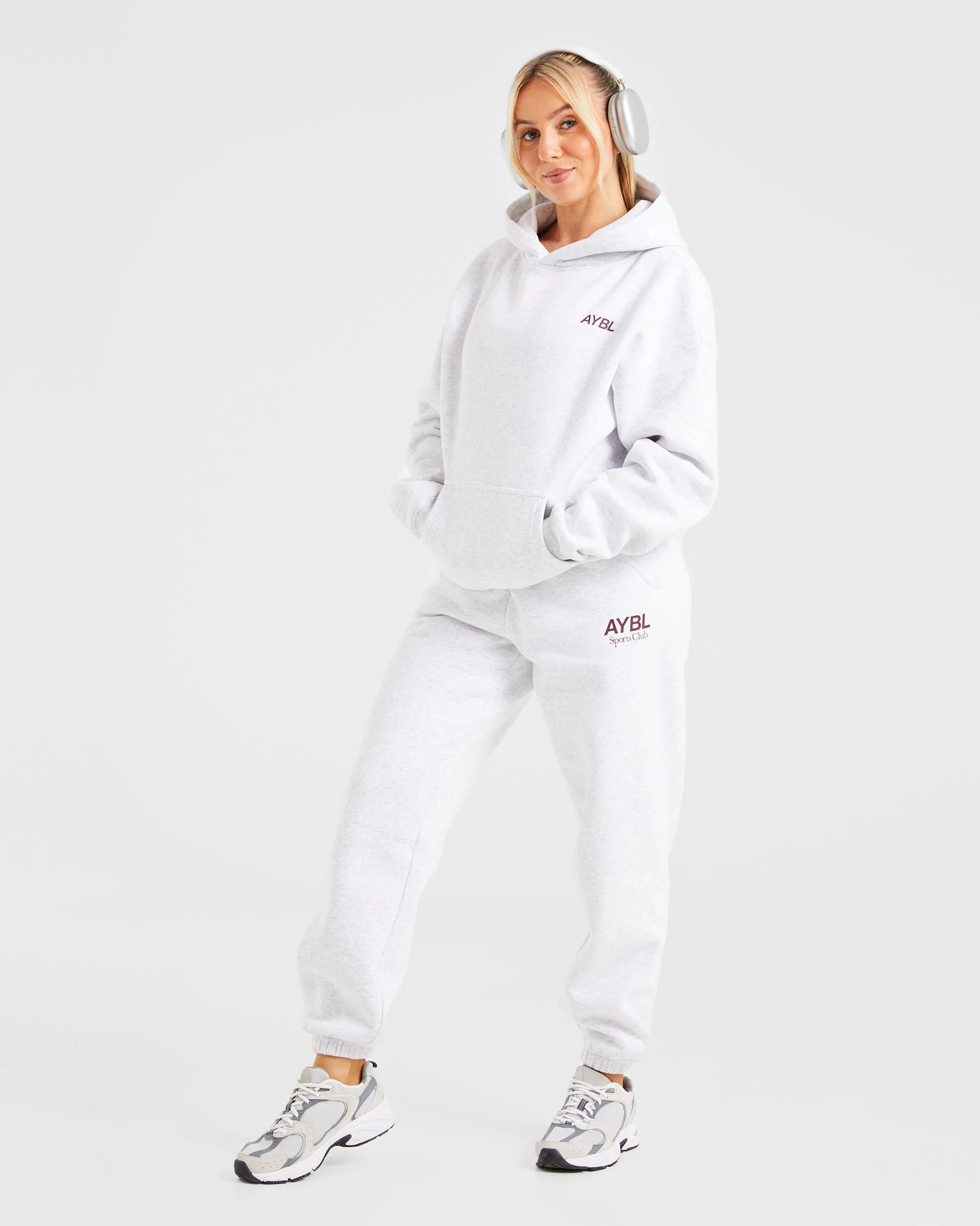 AYBL Sports Club Oversized Joggers - Gris Marl/Burgundy - Image 7