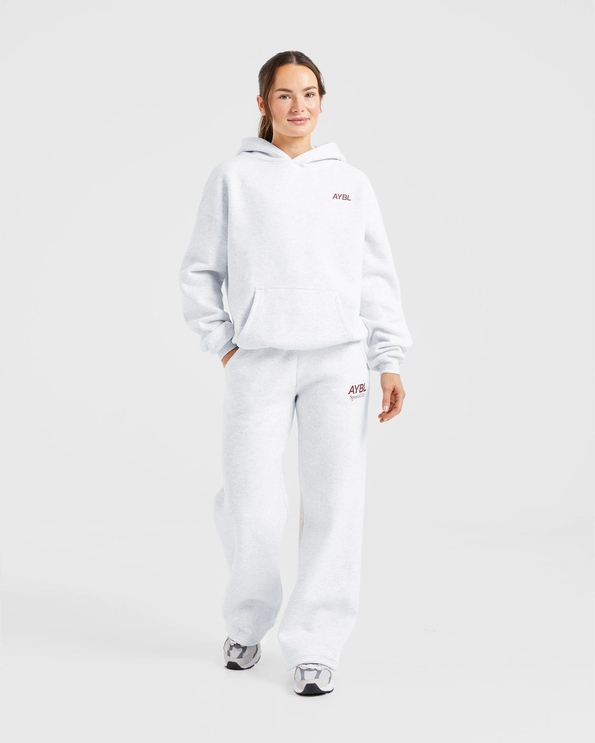 AYBL Sports Club Oversized Straight Leg Joggers - Gris Marl/Burgundy - Image 3