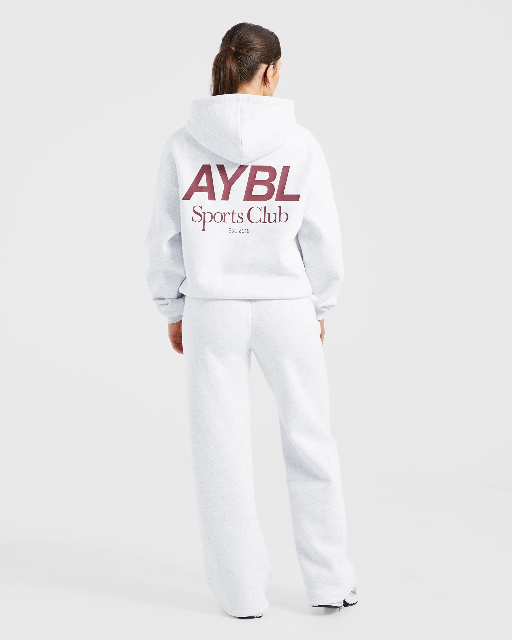 AYBL Sports Club Oversized Straight Leg Joggers - Gris Marl/Burgundy - Image 4