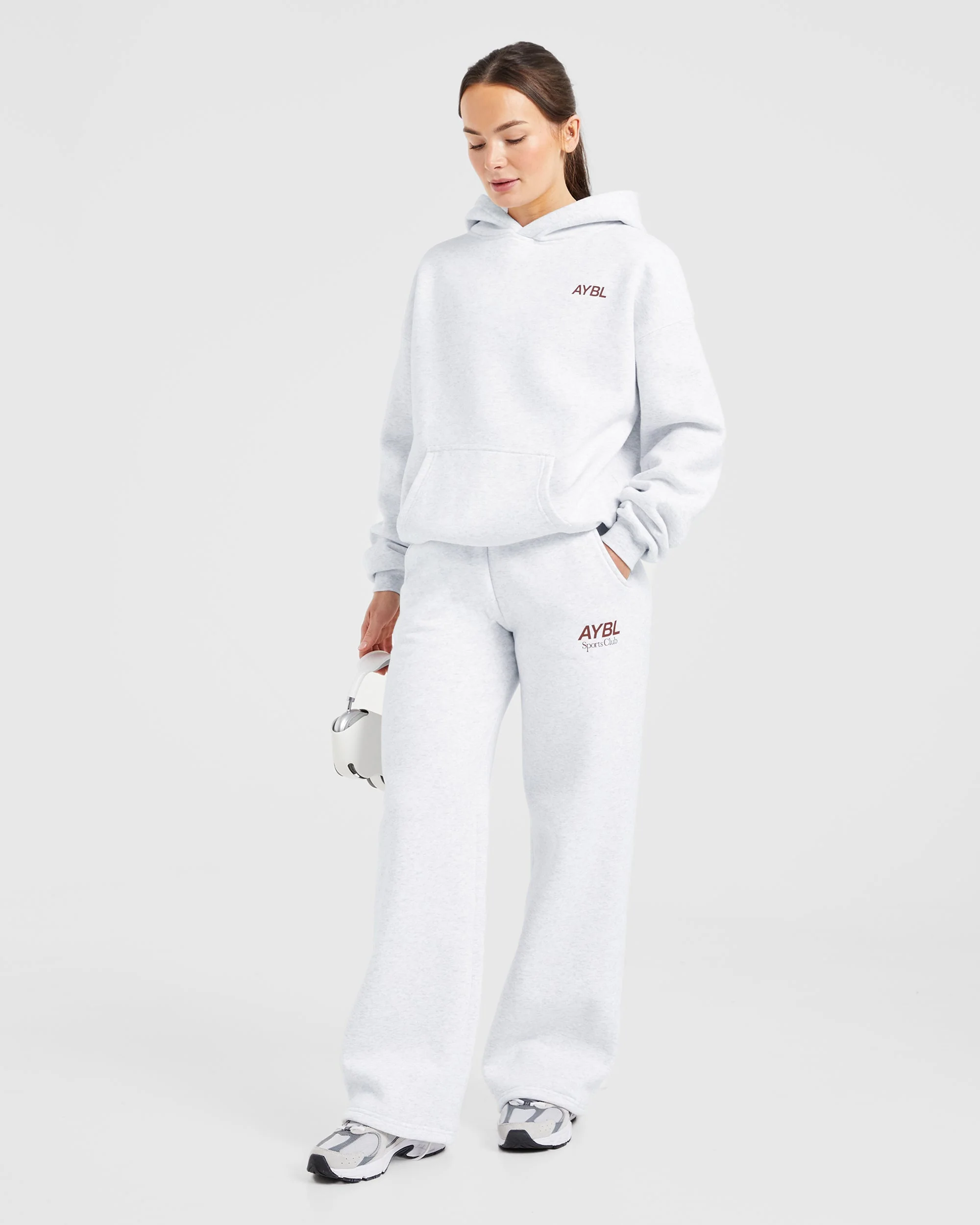 AYBL Sports Club Oversized Straight Leg Joggers - Gris Marl/Burgundy - Image 7