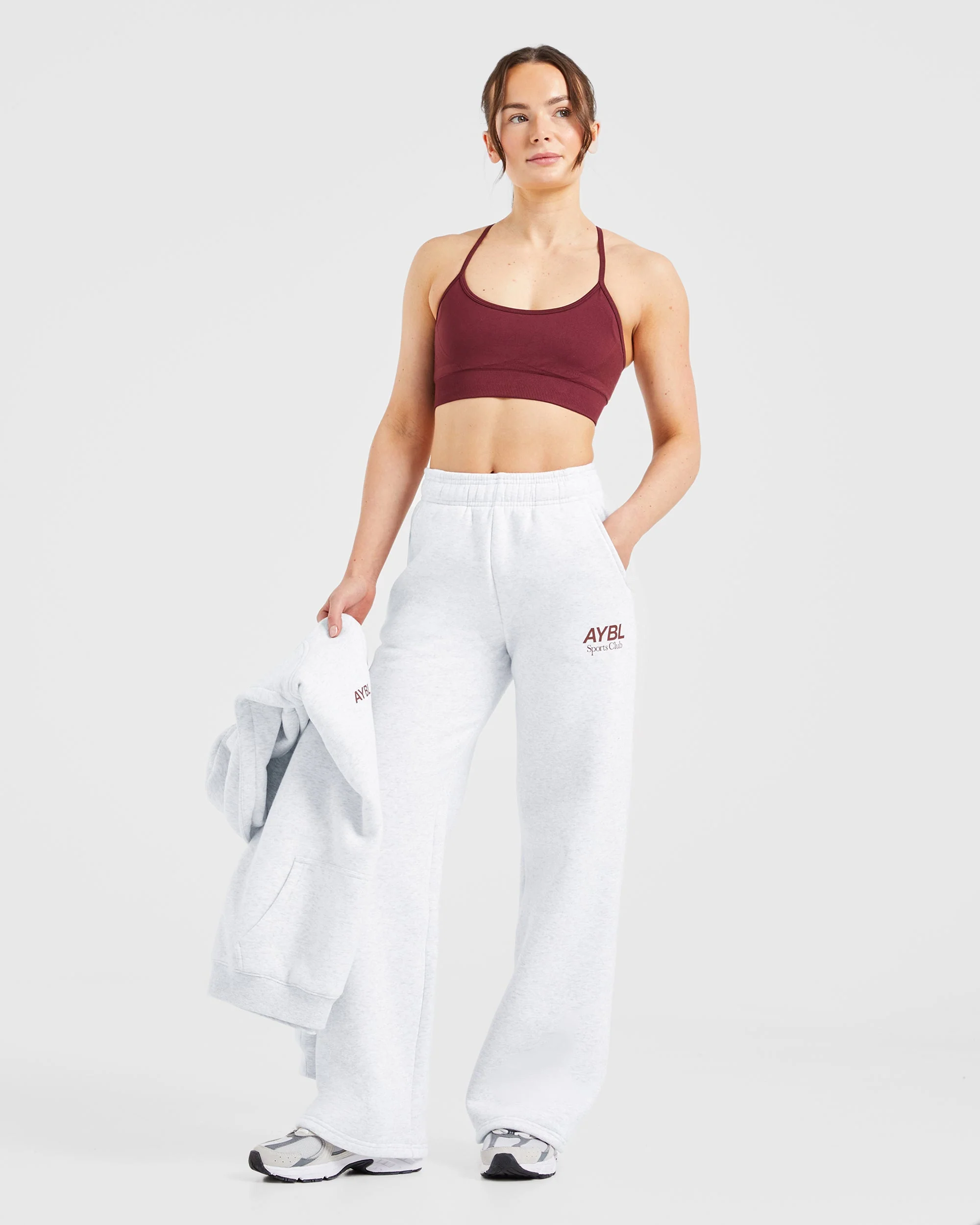 AYBL Sports Club Oversized Straight Leg Joggers - Gris Marl/Burgundy - Image 8