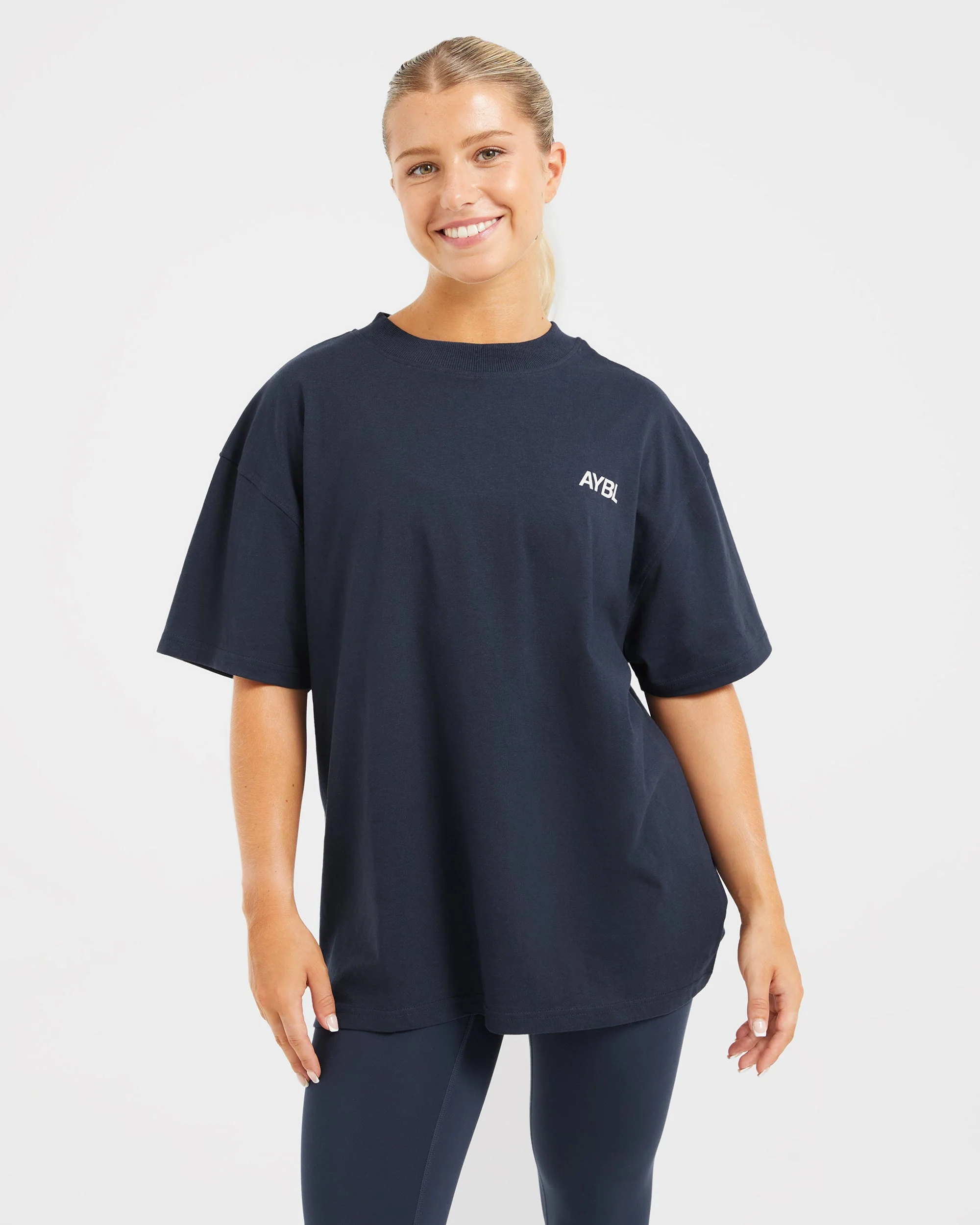 AYBL Sports Club Oversized T Shirt - Navy/Off Blanc - Image 2
