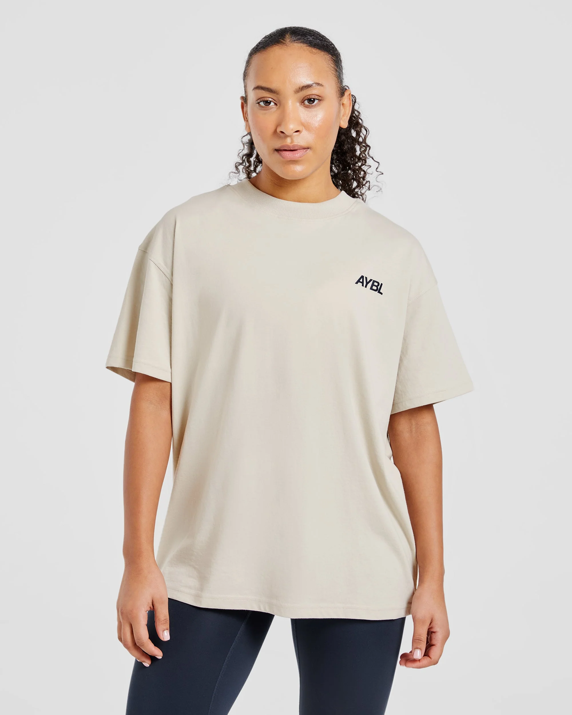 AYBL Sports Club Oversized T Shirt - Sand/Navy - Image 2