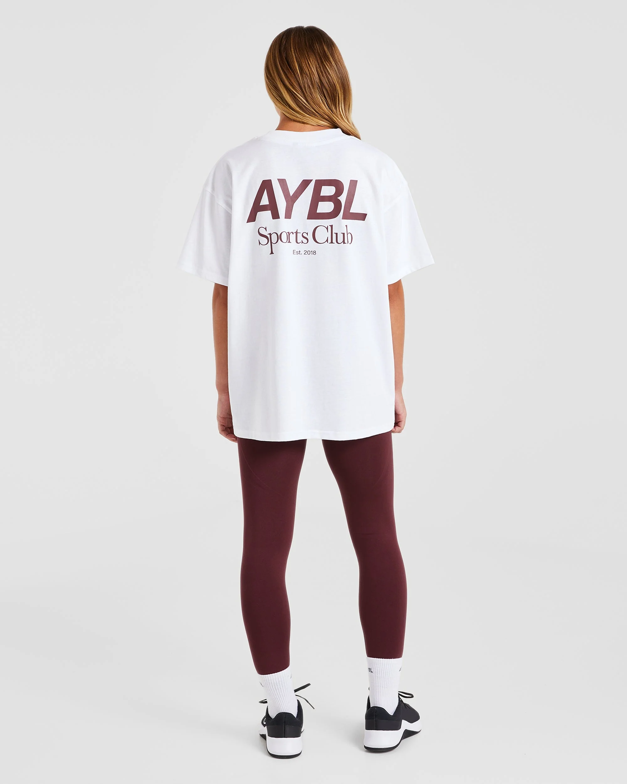 AYBL Sports Club Oversized T Shirt - Blanc/Bourgogne - Image 3