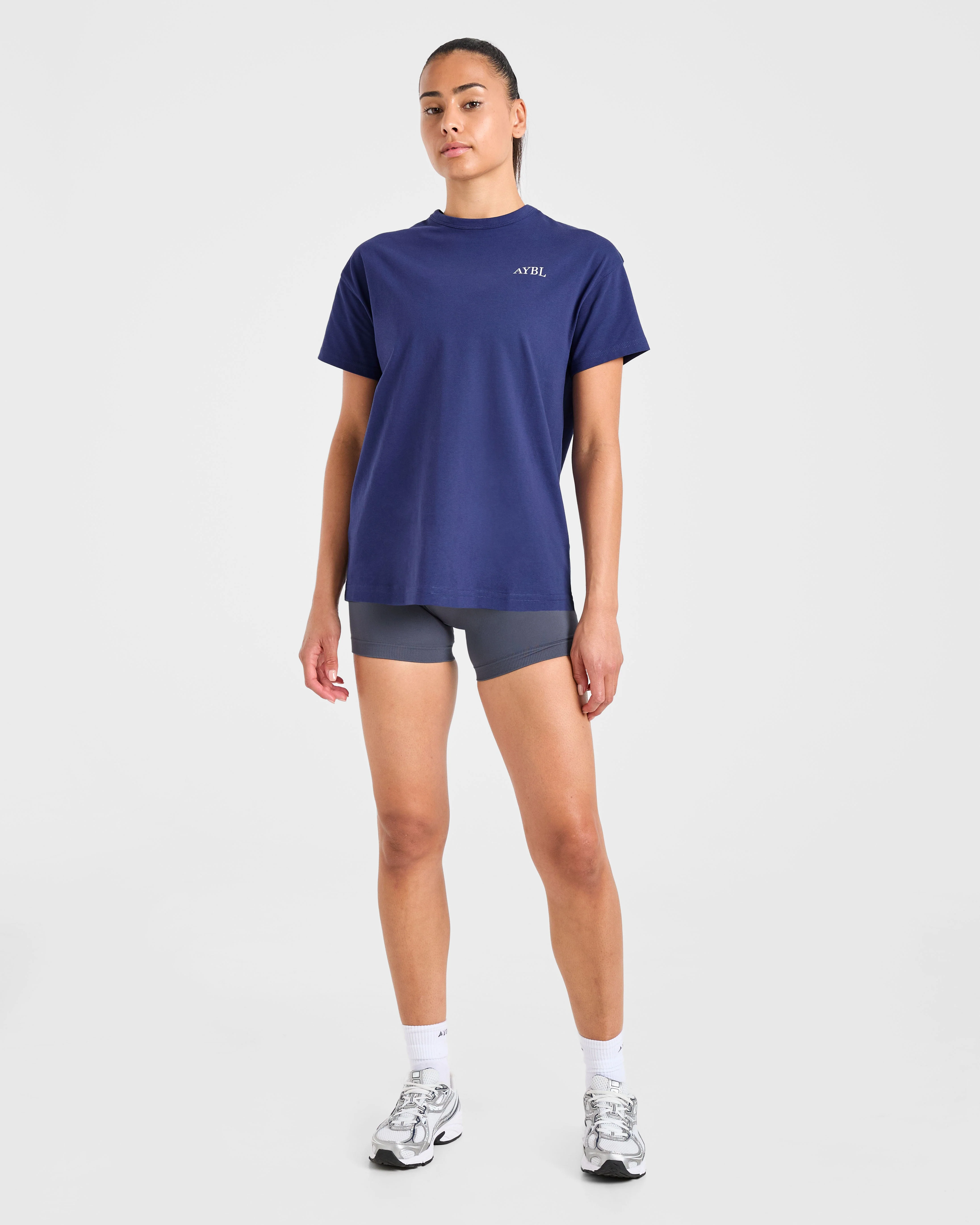 AYBL Sports Club Script Oversized T Shirt - Navy - Image 3
