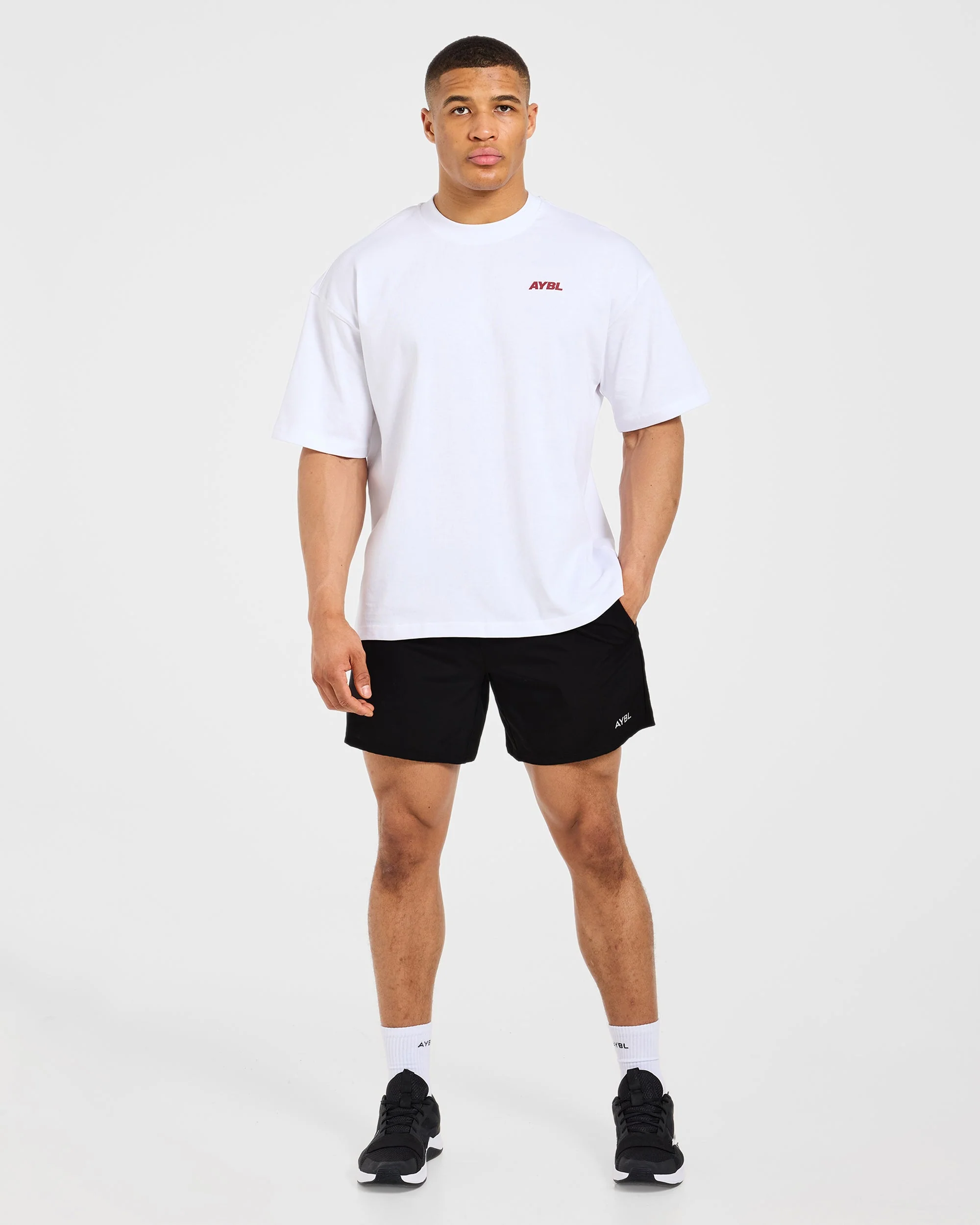 AYBL Sportswear 18 Oversized T Shirt - Blanc/Rouge - Image 3