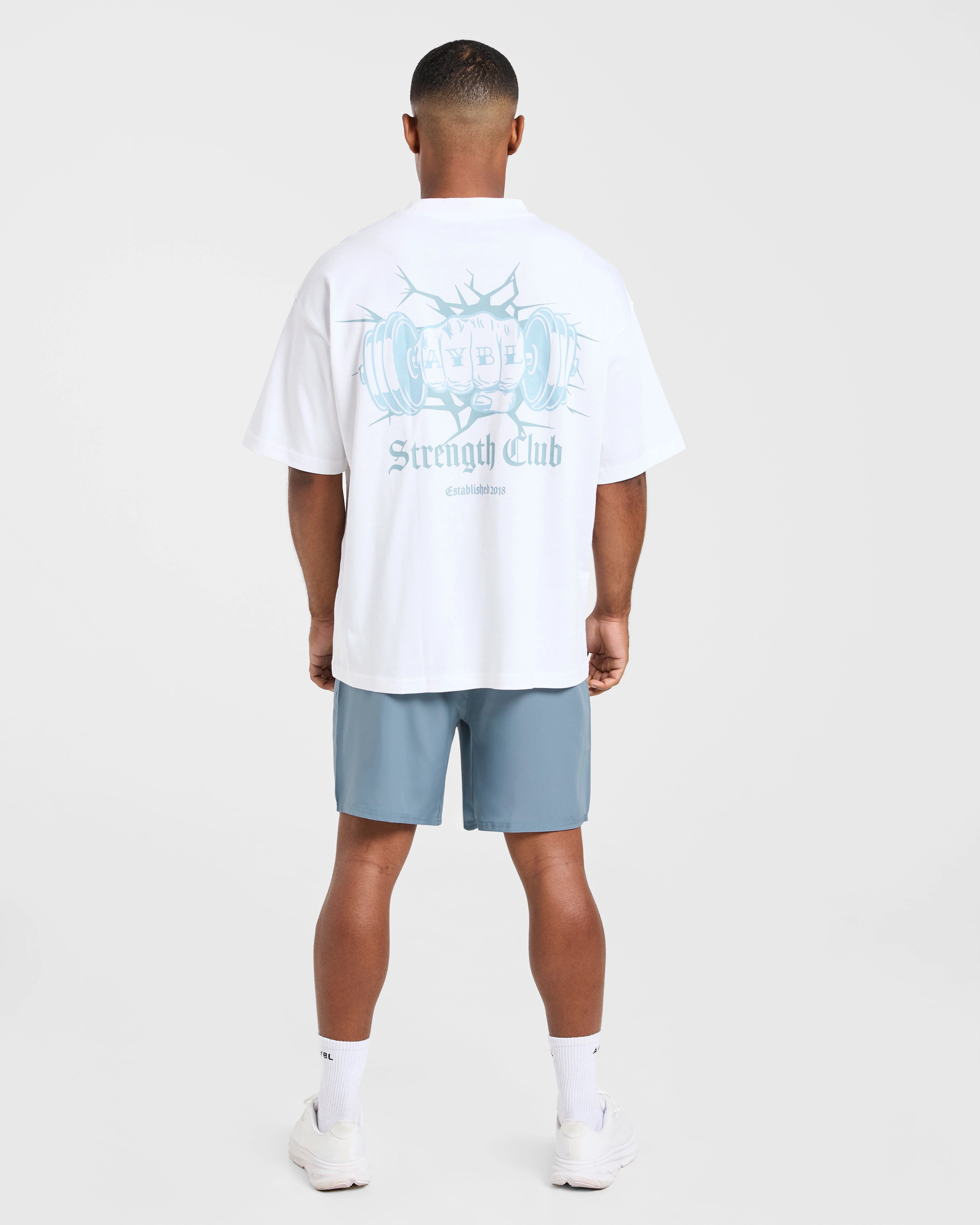 AYBL Strength Club Oversized T Shirt - Blanc/Bleu - Image 4