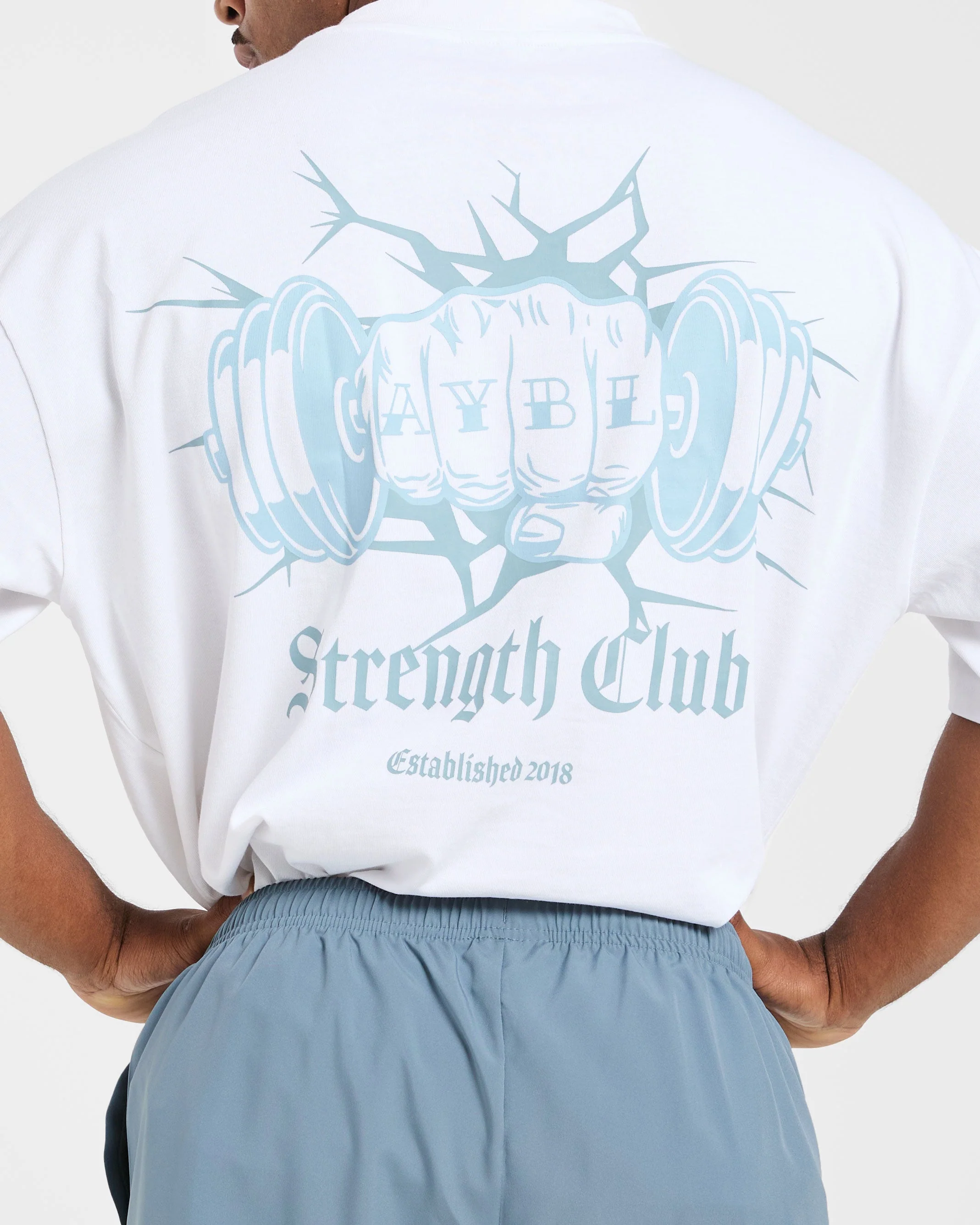 AYBL Strength Club Oversized T Shirt - Blanc/Bleu - Image 8