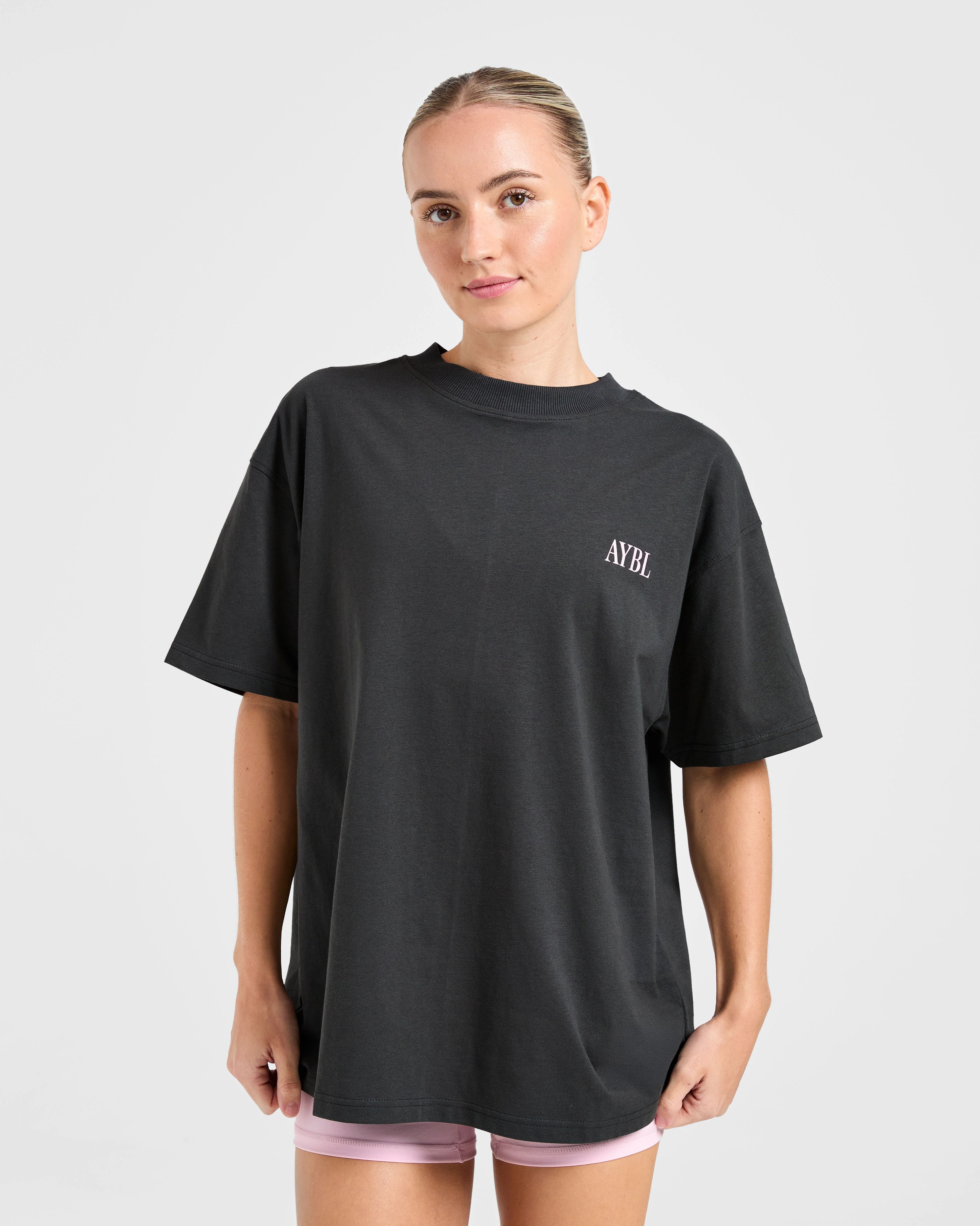 AYBL Strength Studio Oversized T Shirt - Charcoal/Rose - Image 2