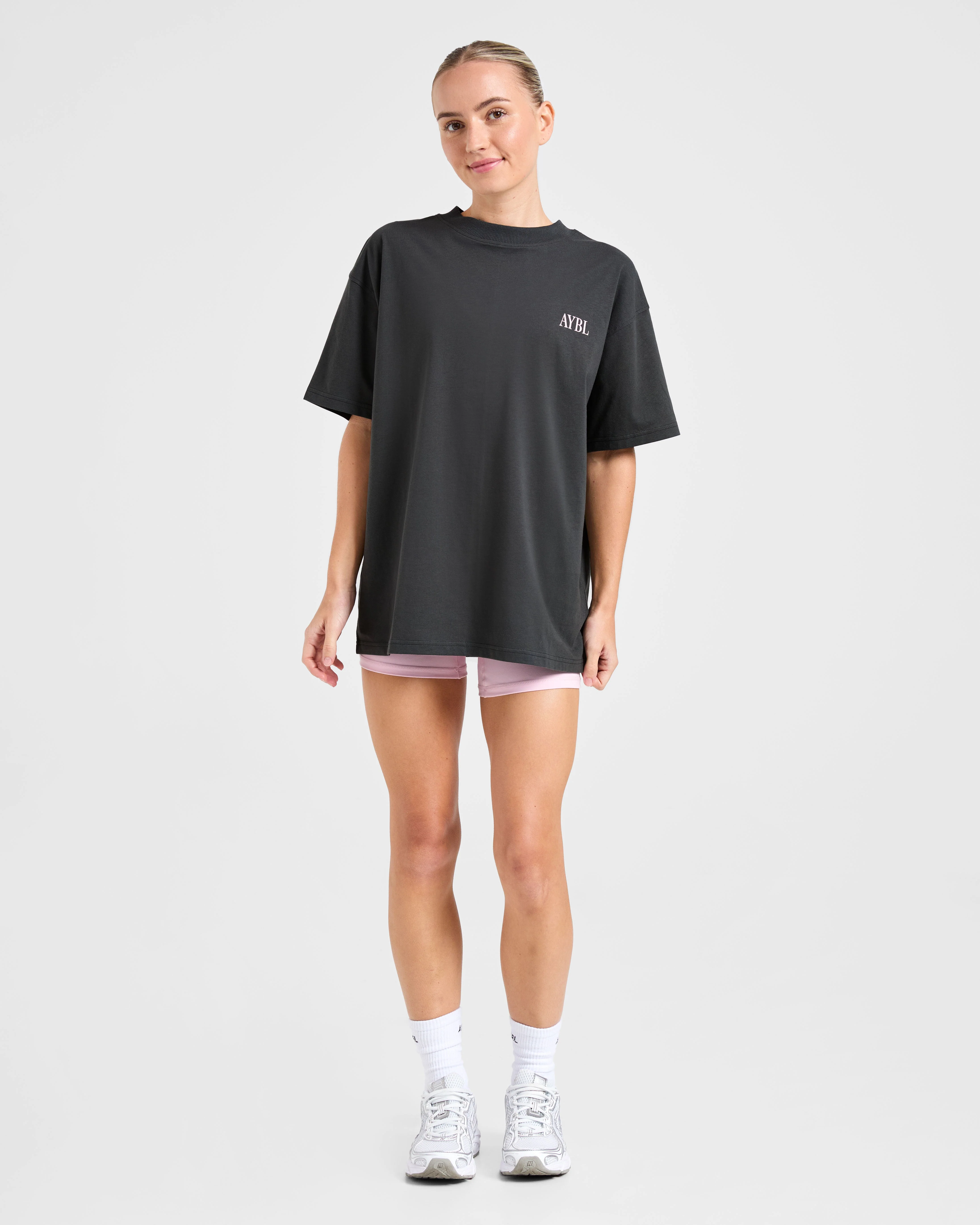 AYBL Strength Studio Oversized T Shirt - Charcoal/Rose - Image 3