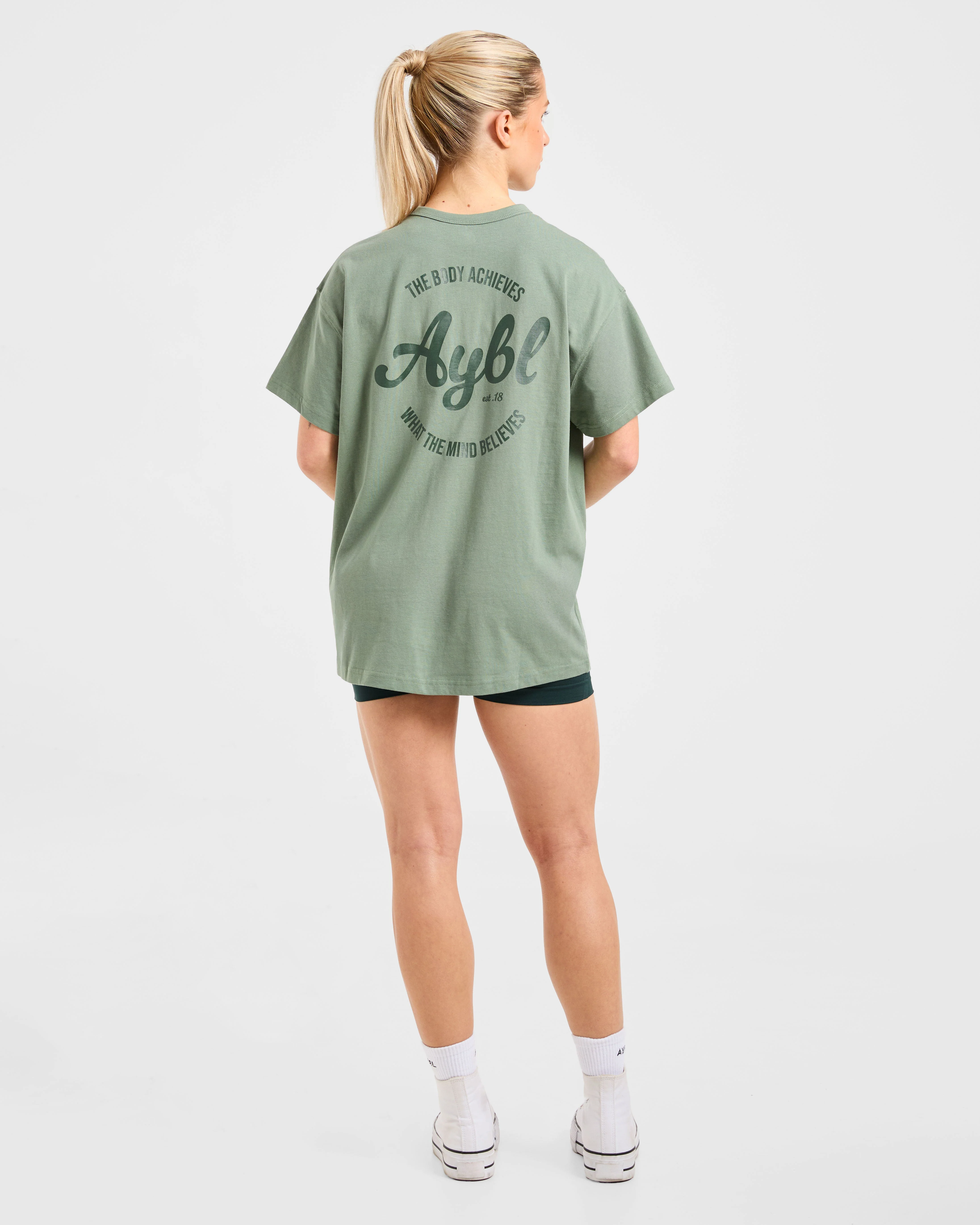 Body Achieve Mind Believe Oversized T Shirt - Vert - Image 4