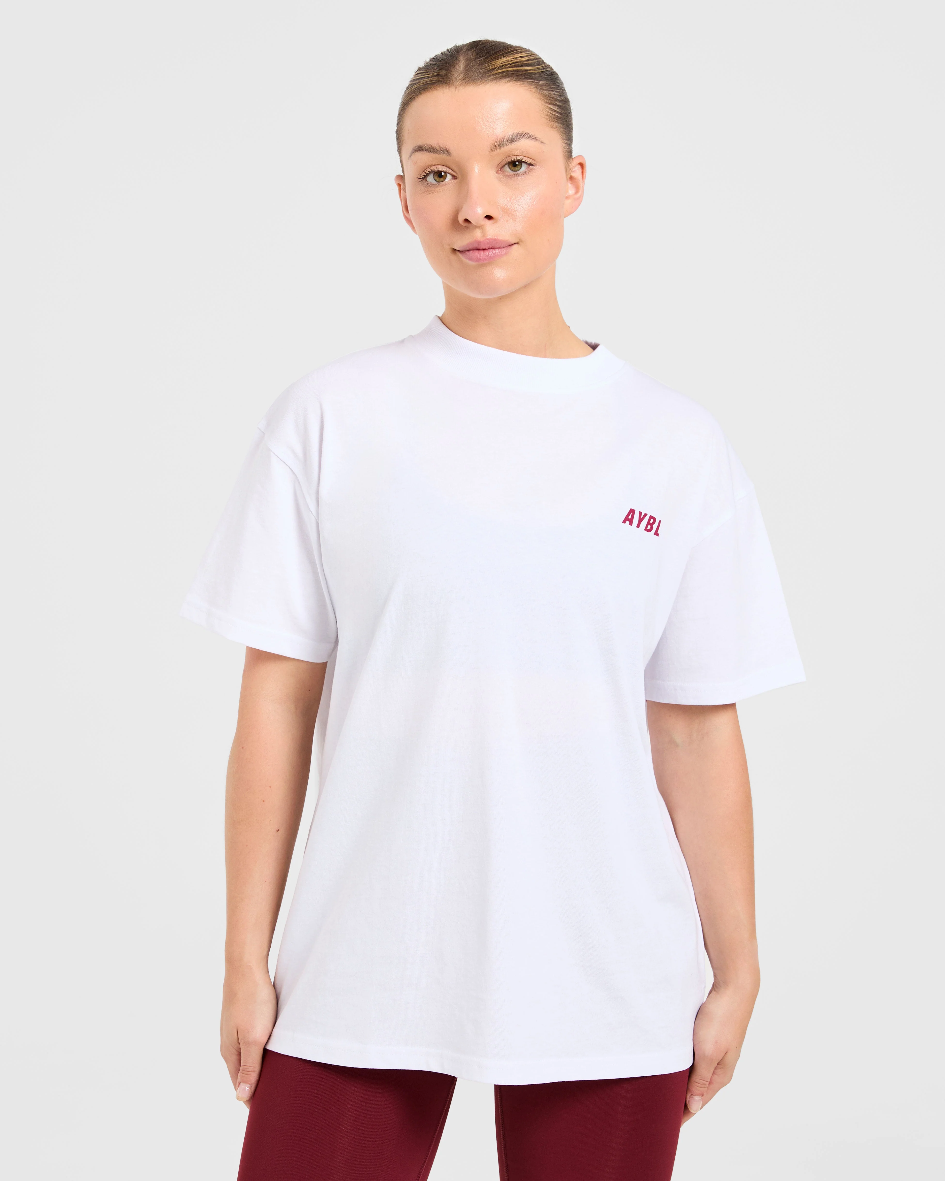 Cardio Club Oversized T Shirt - Blanc/Burgundy - Image 2