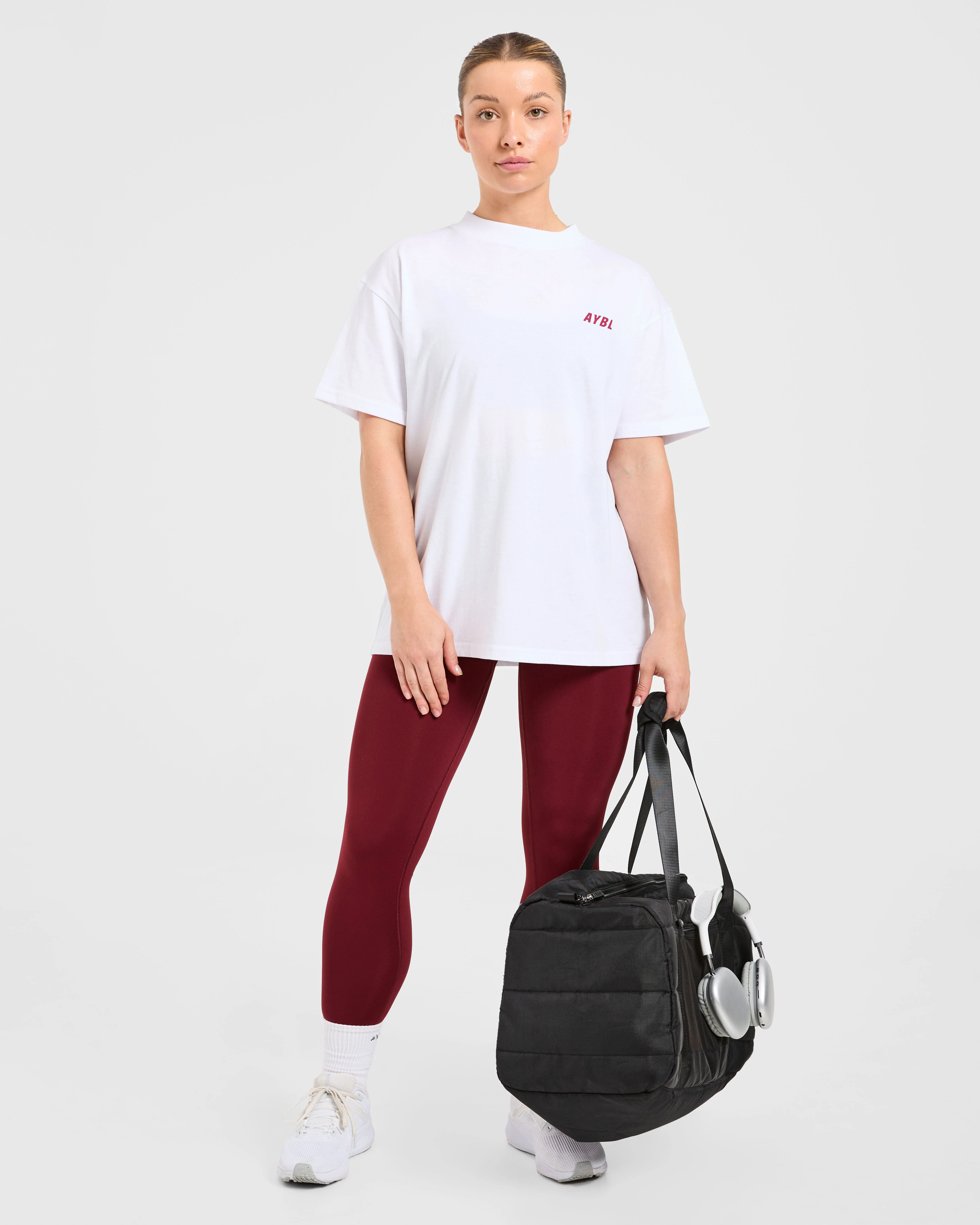 Cardio Club Oversized T Shirt - Blanc/Burgundy - Image 7