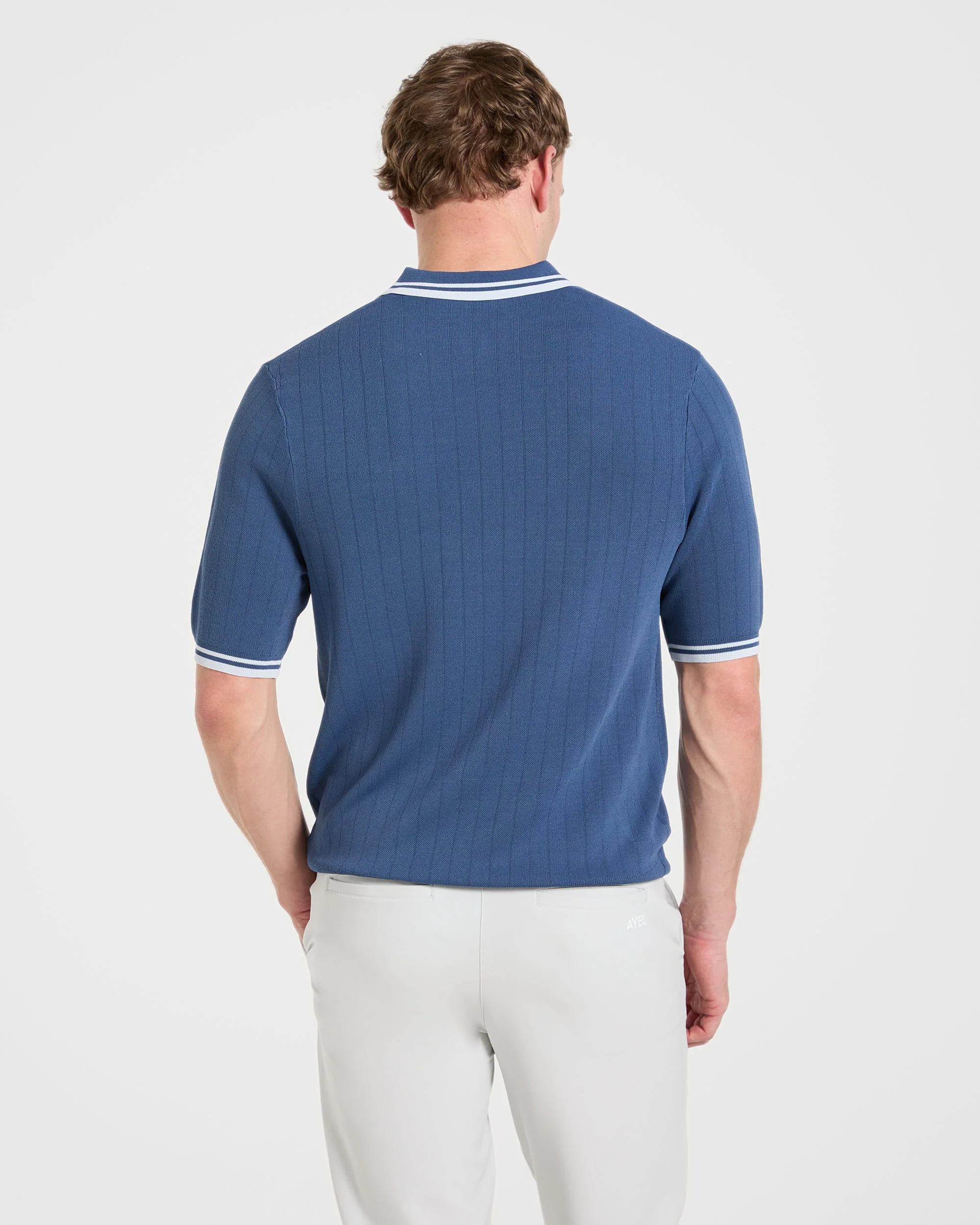 Classic Knitted Polo - Muted Blue - Image 2