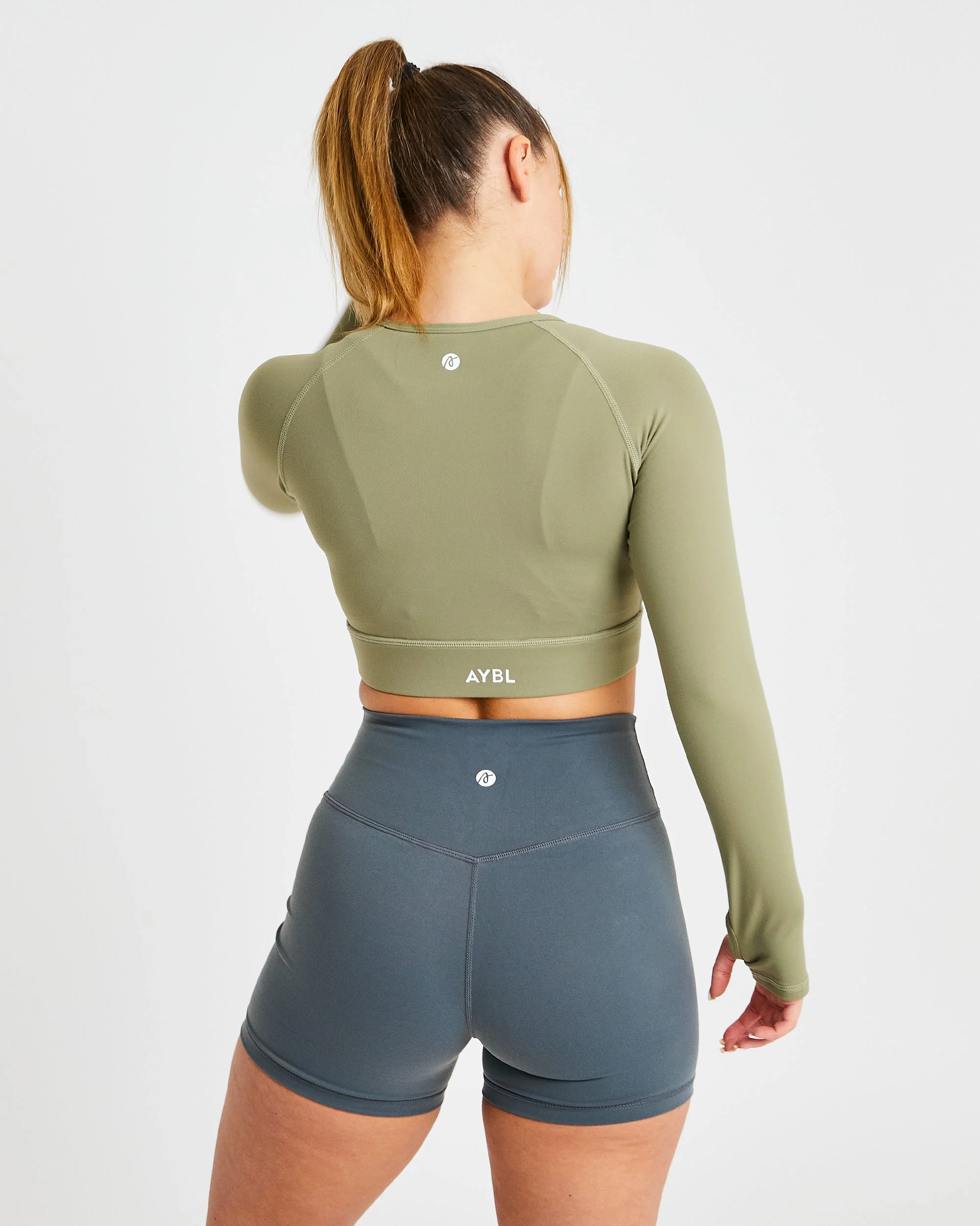 Core Long Sleeve Crop Top - Olive - Image 2