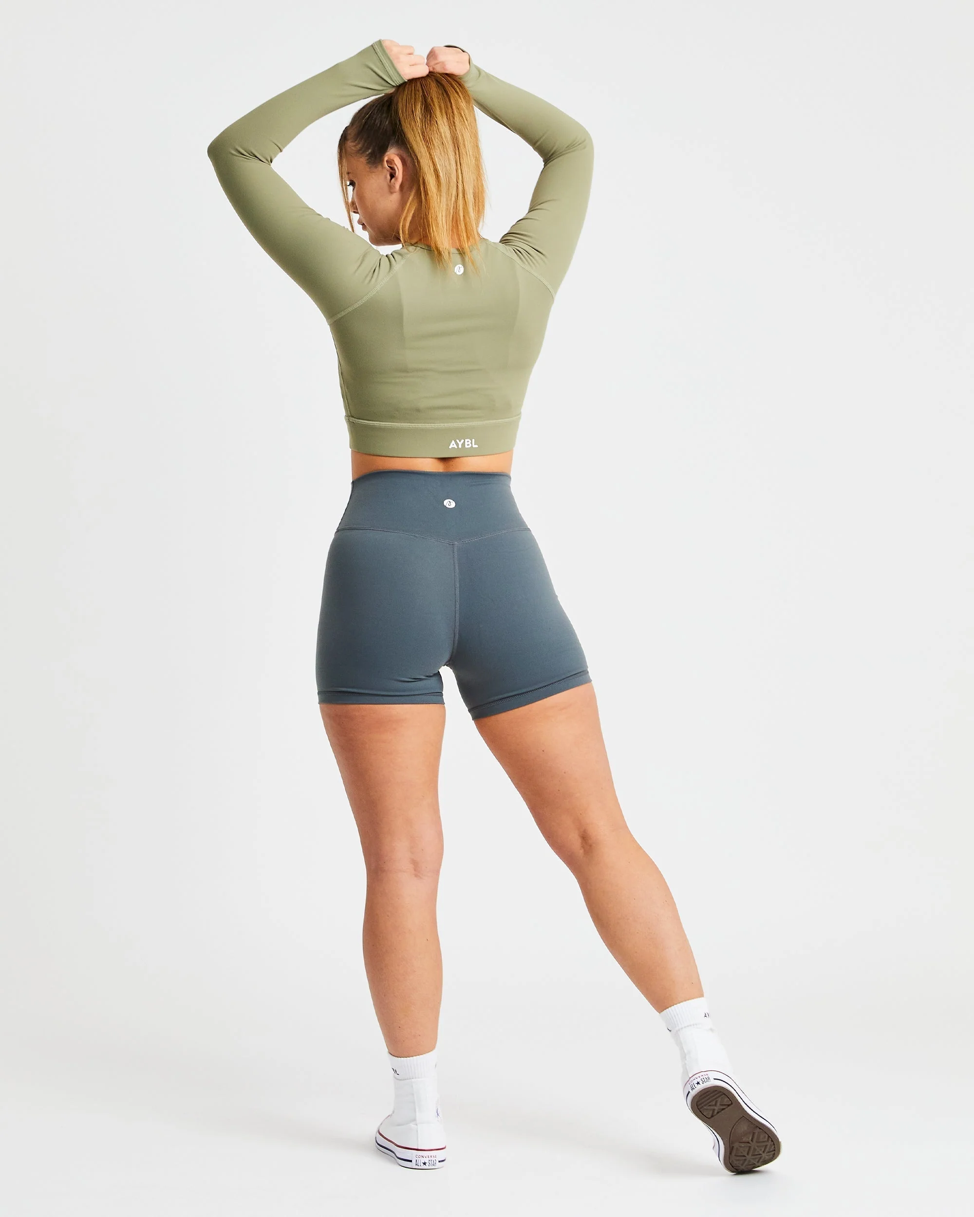 Core Long Sleeve Crop Top - Olive - Image 4