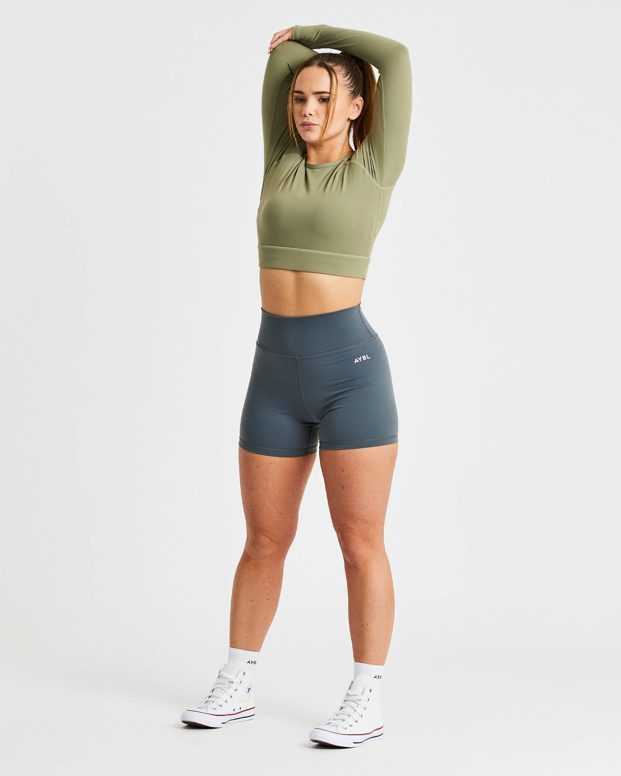 Core Long Sleeve Crop Top - Olive - Image 5