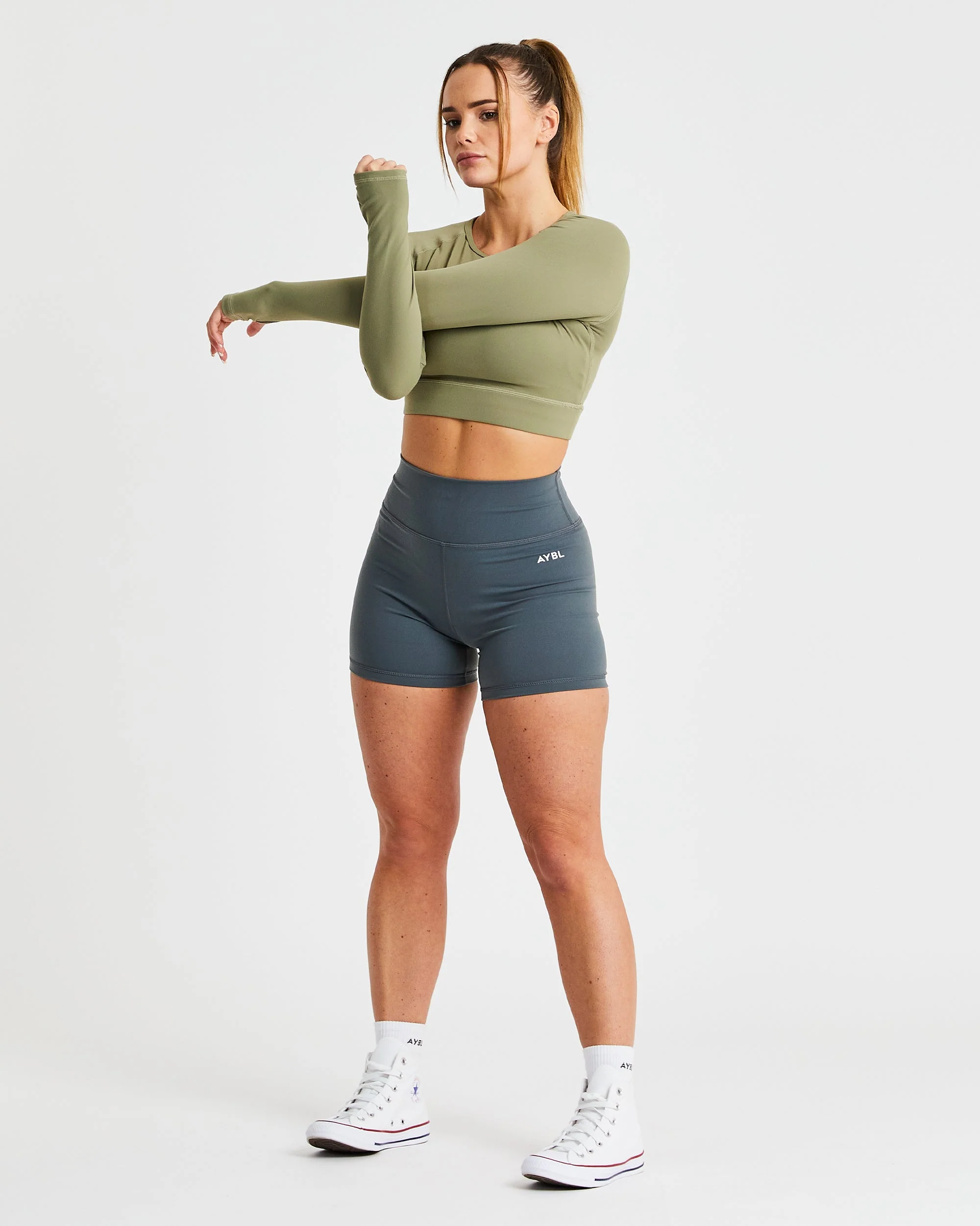 Core Long Sleeve Crop Top - Olive - Image 6