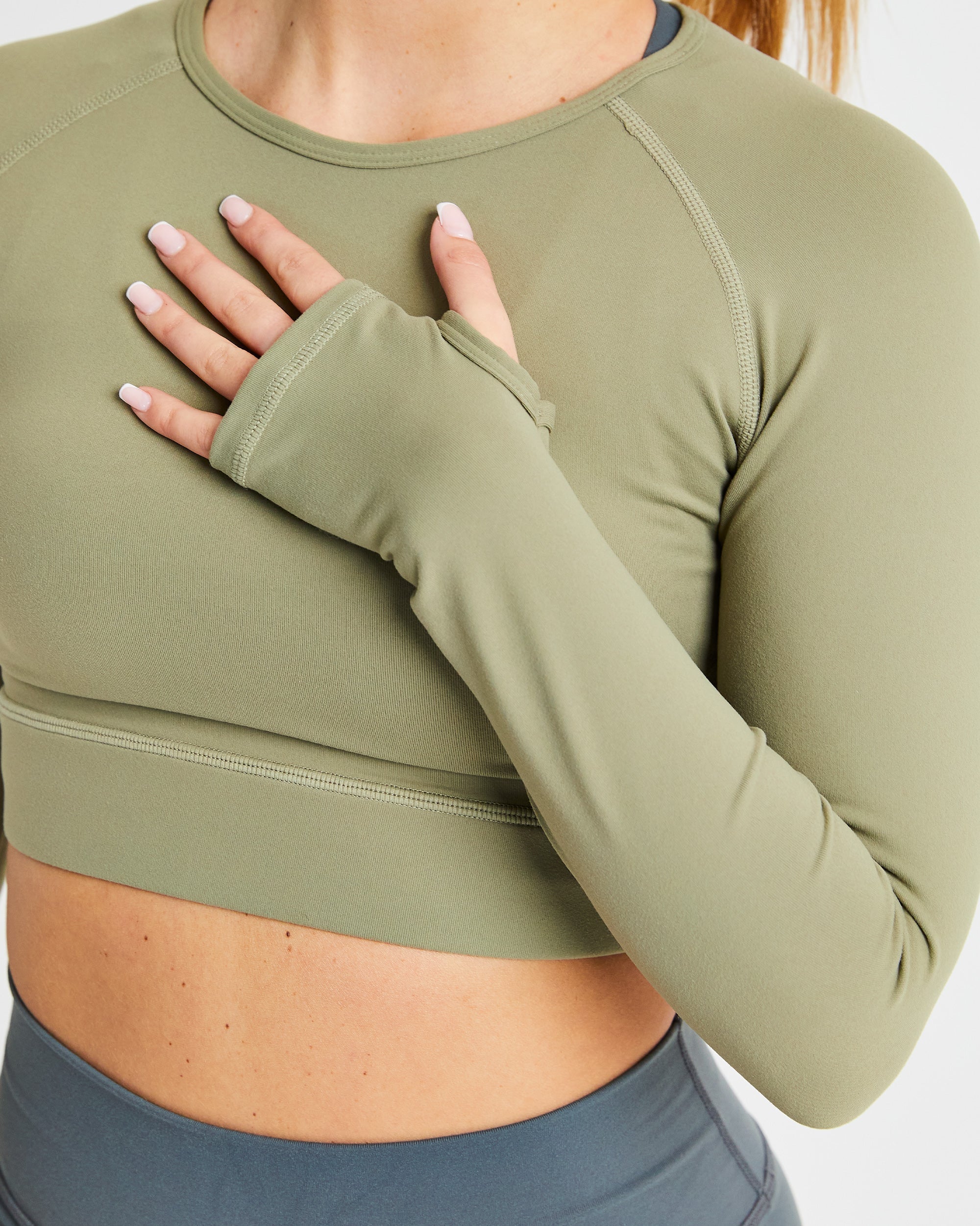 Core Long Sleeve Crop Top - Olive - Image 7