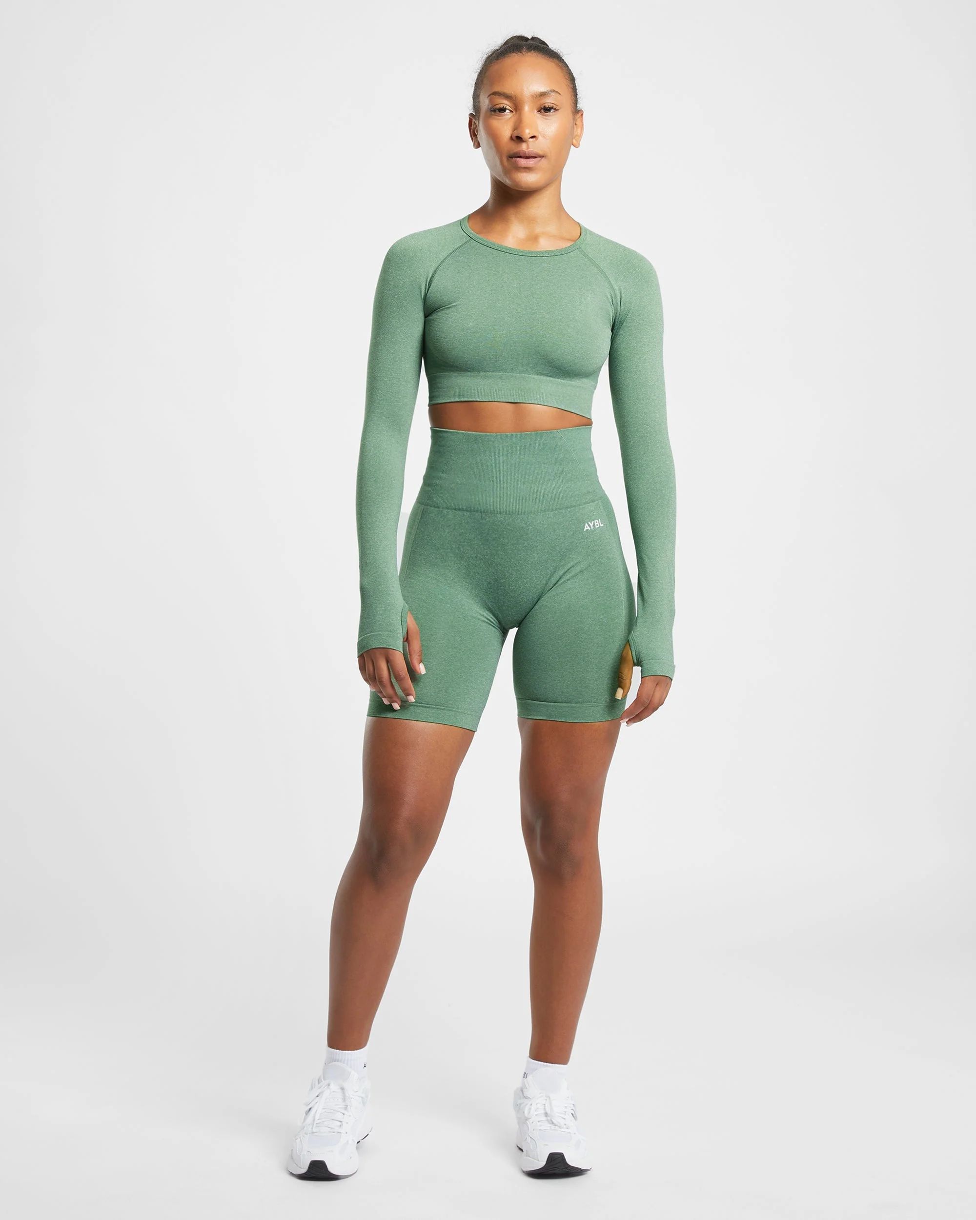 Empower Seamless Cycling Shorts - Olive Marl - Image 3