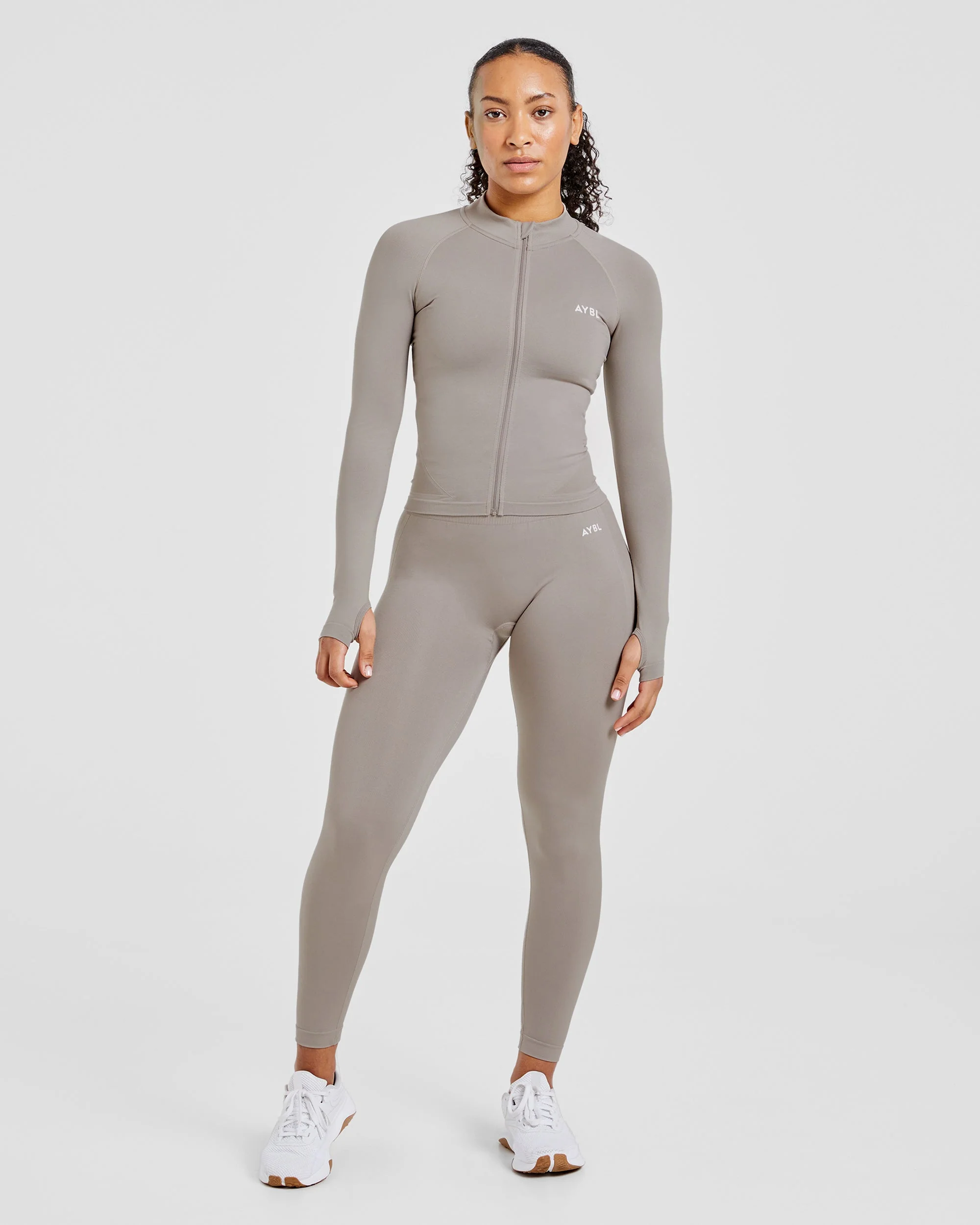 Empower Seamless Full Zip Jacket - Taupe - Image 3