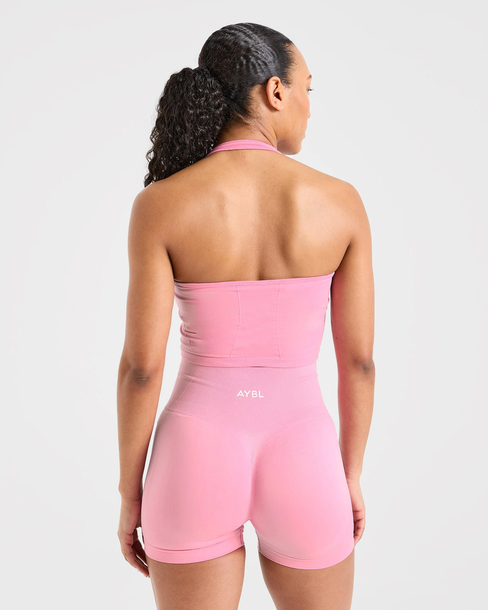 Empower Seamless Halterneck Crop Top - Baby Rose - Image 2