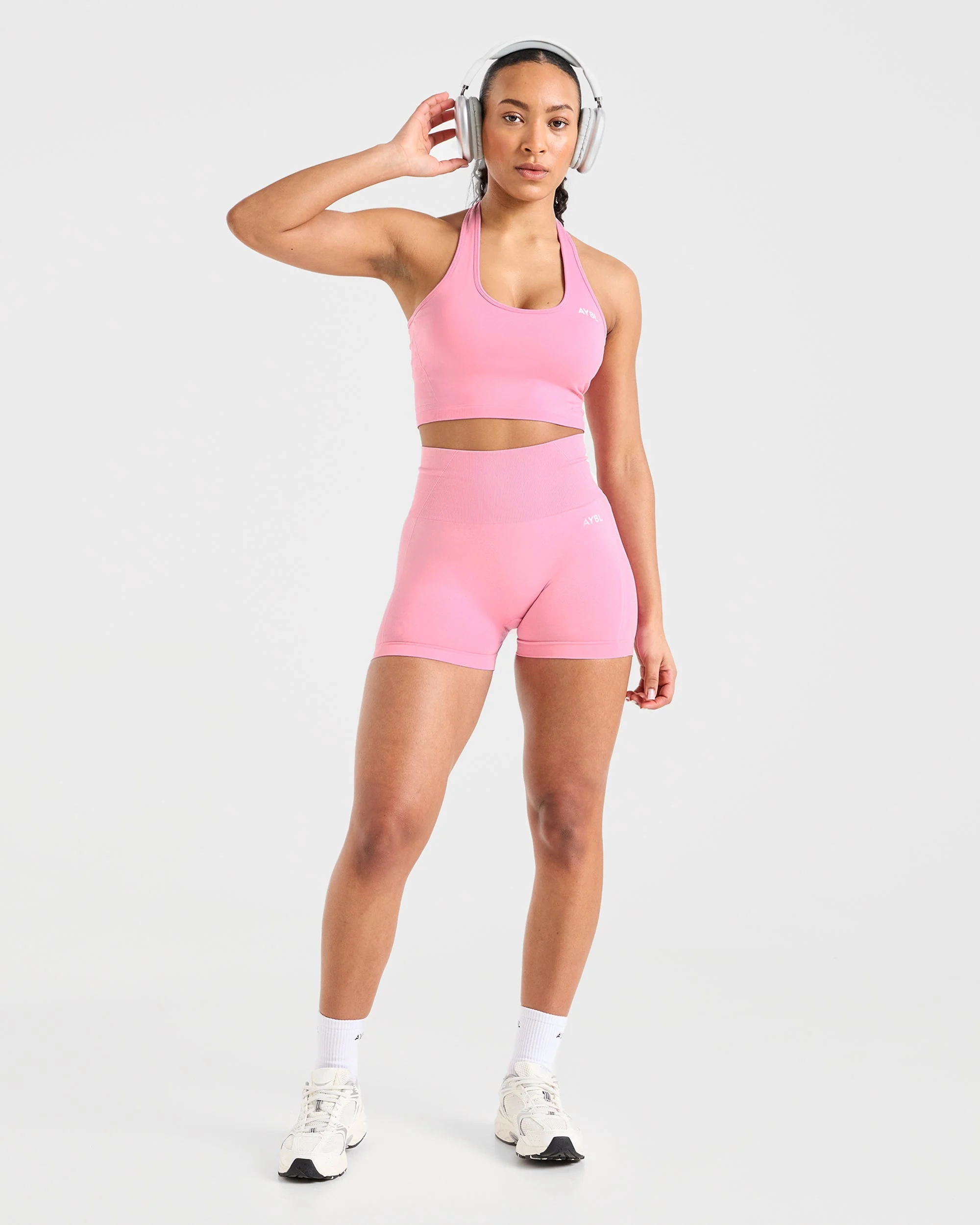 Empower Seamless Halterneck Crop Top - Baby Rose - Image 7